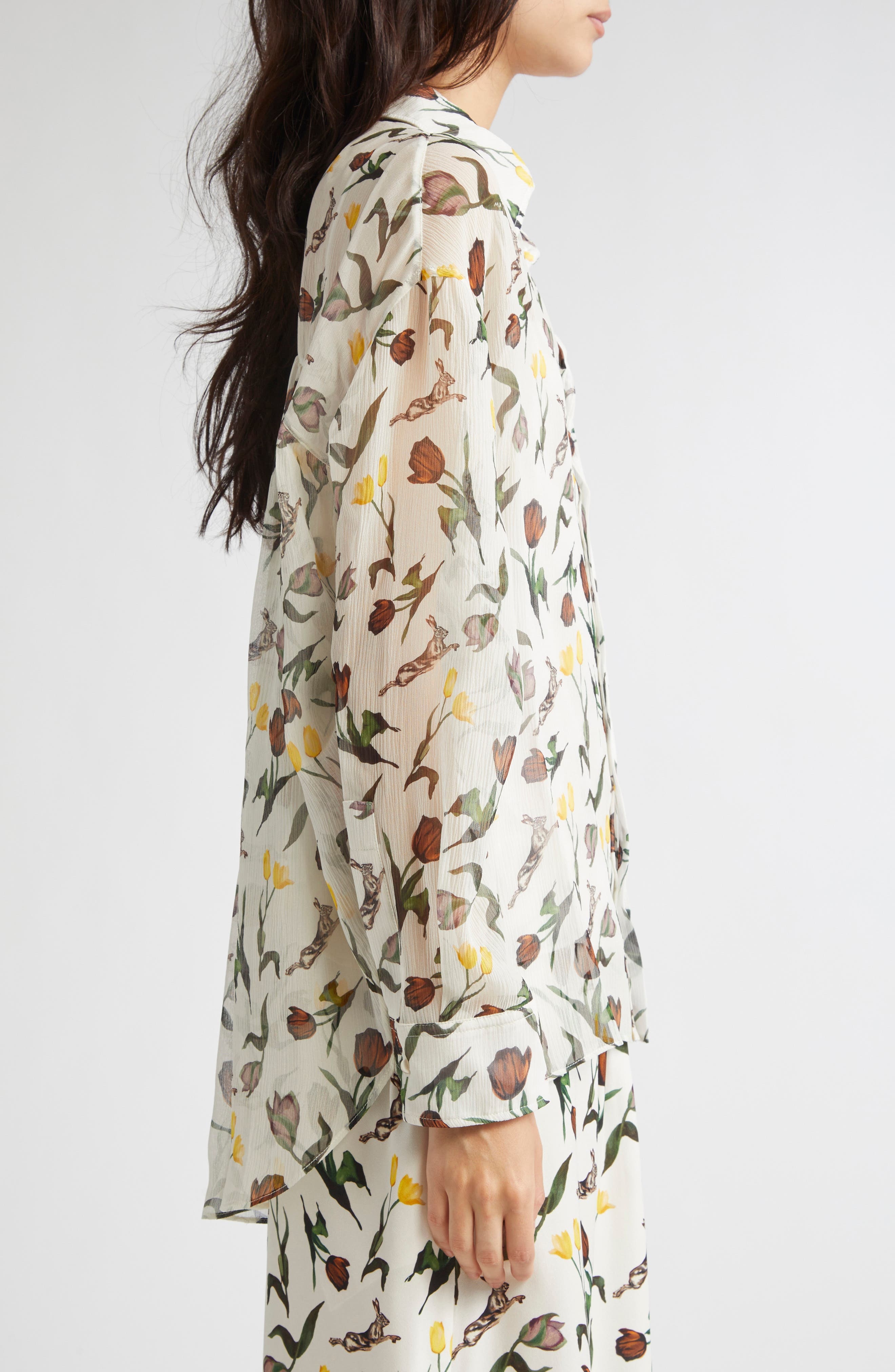 Marni Tulips & Hares Sheer Chiffon Button-Up Shirt in Thw04 Limestone at Nordstrom - 4