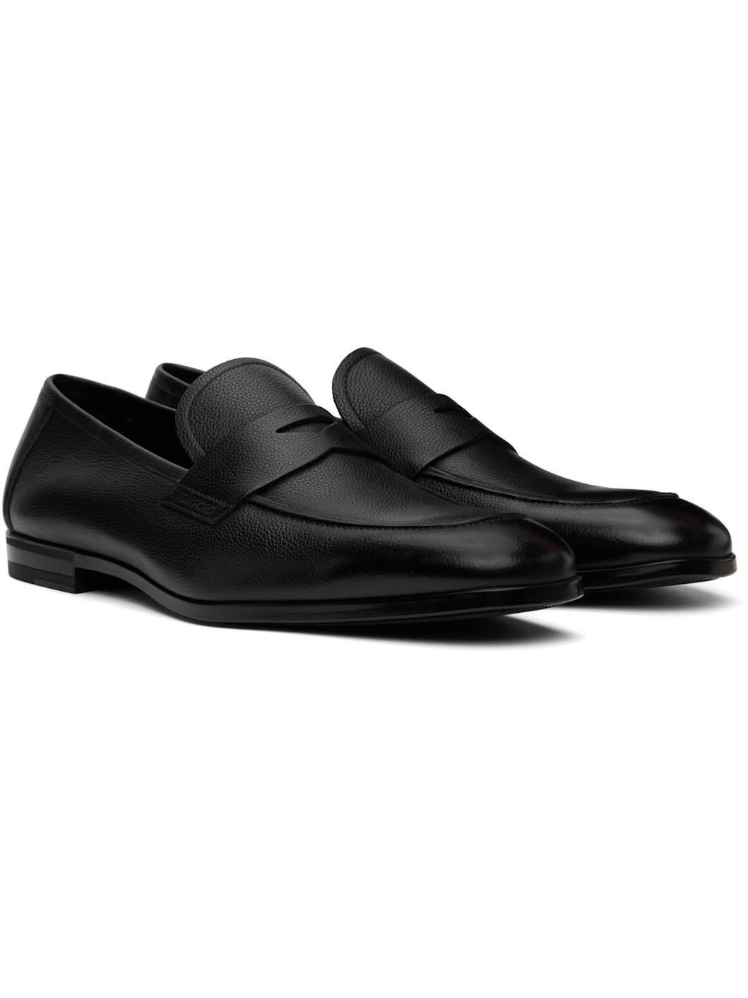 Black Supple Grain Leather Sean Penny Loafers - 4