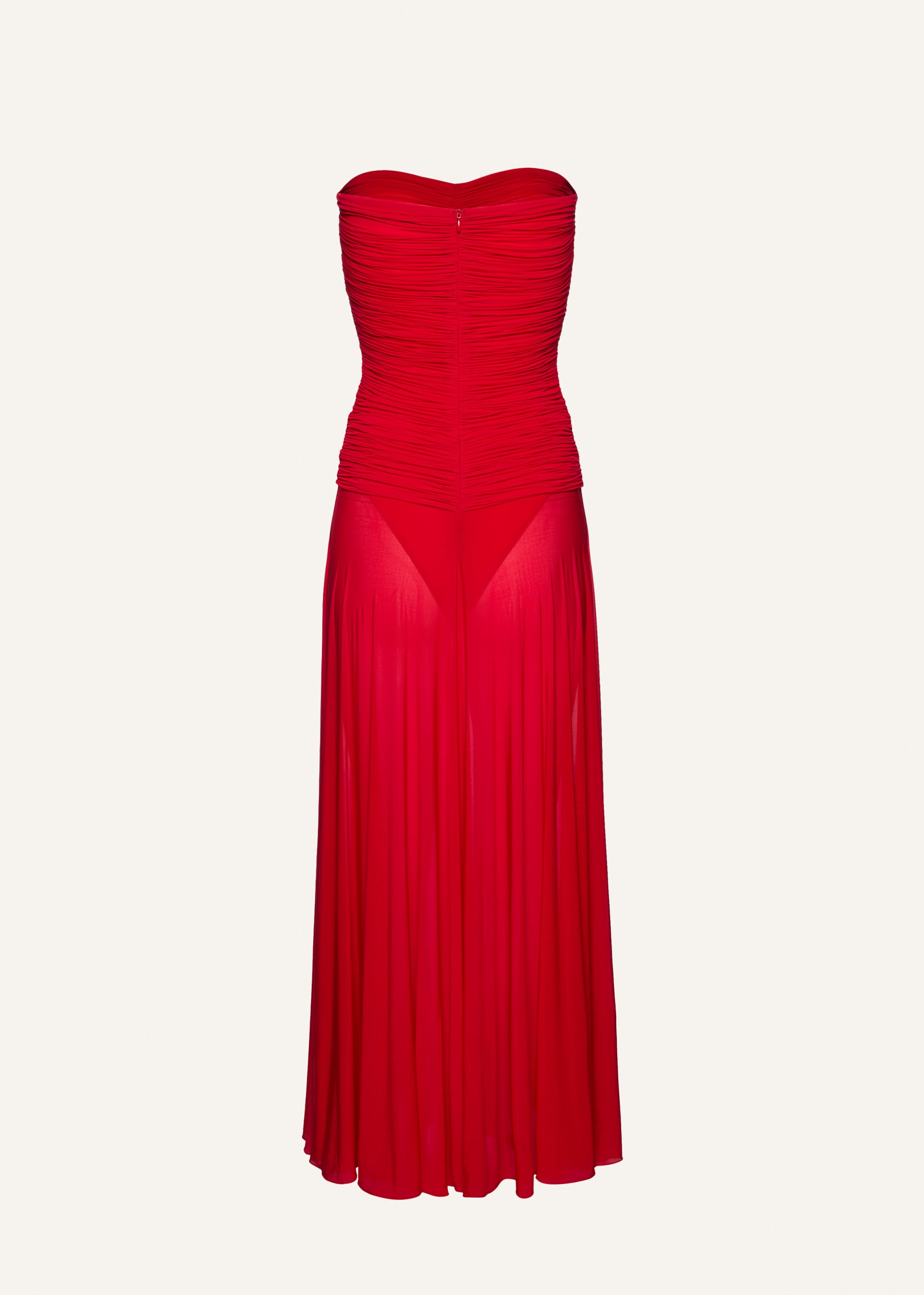 Strapless cupro midi dress in red - 2