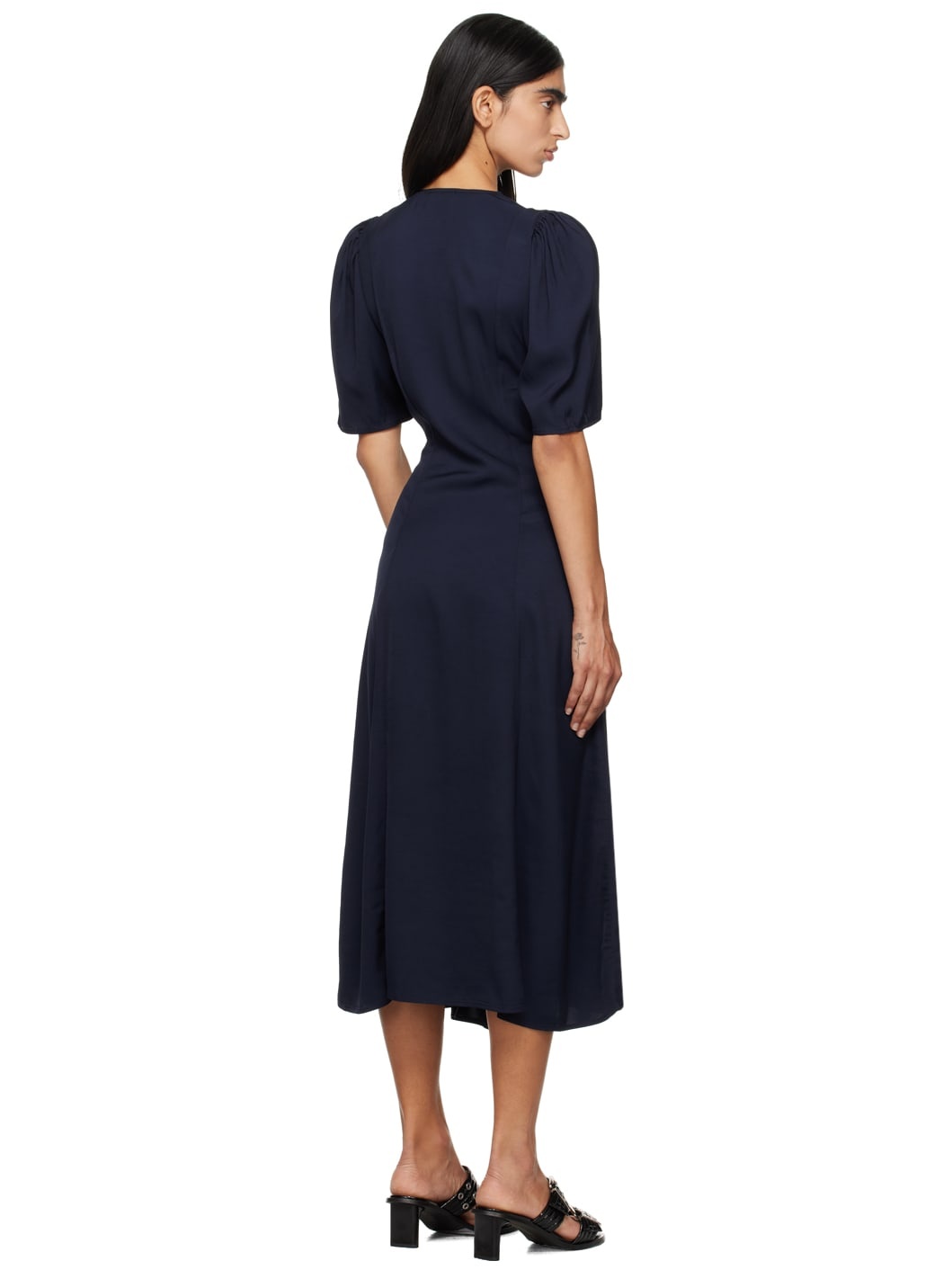 Navy Wrap Midi Dress - 3