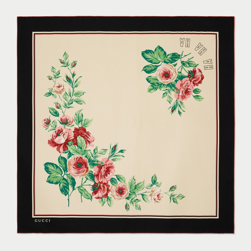 Gucci HA HA HA flower print silk scarf 1