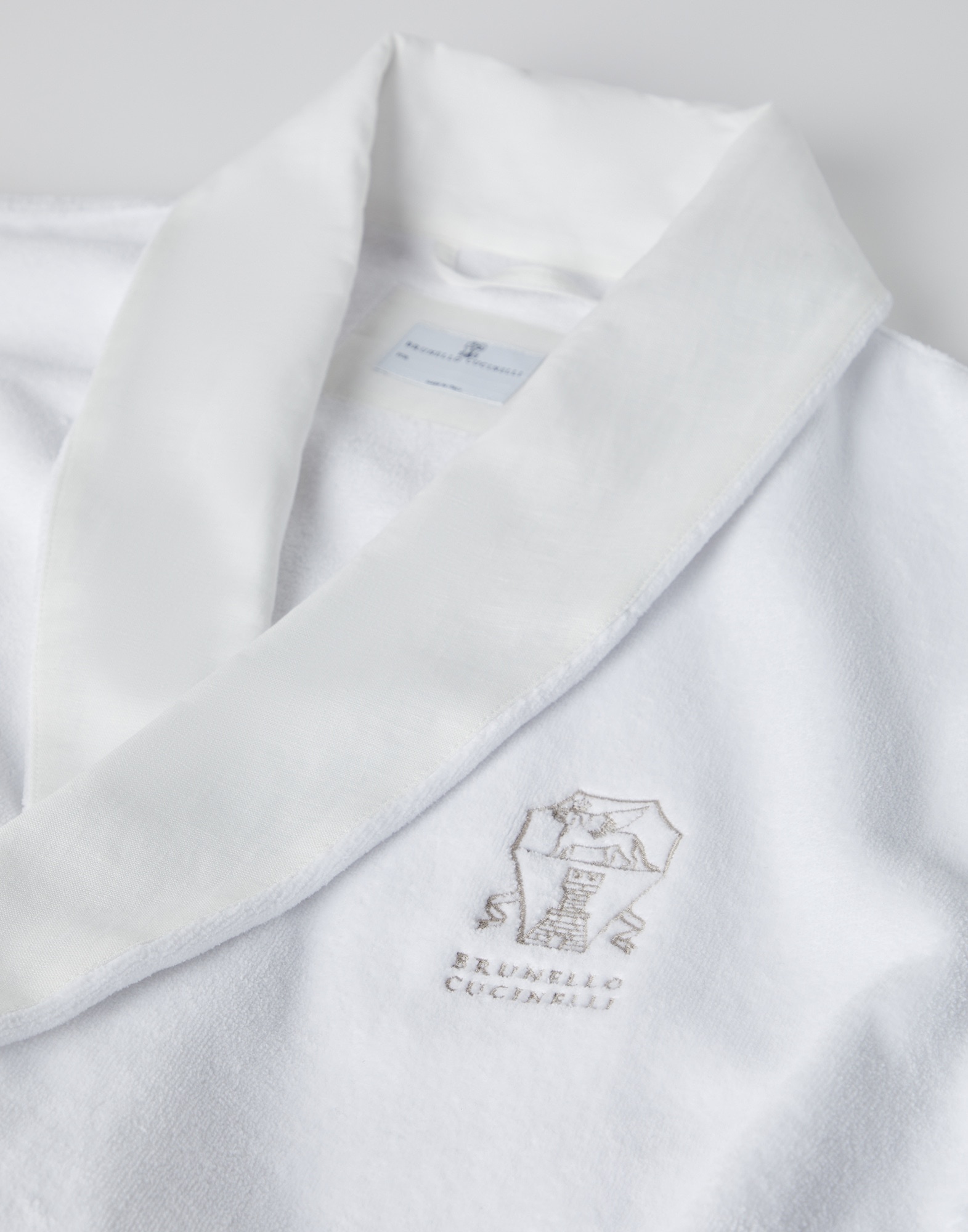 Cotton terrycloth and linen bathrobe with linen piping - 3
