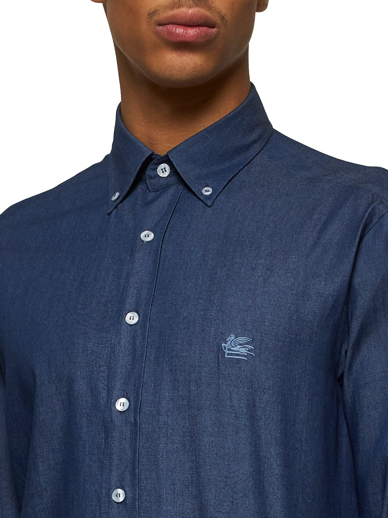 Blue Paisley print logo denim shirt - 5