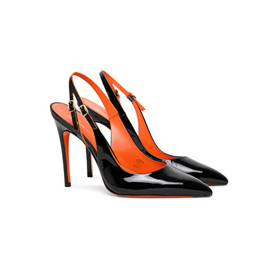 Santoni Women’s black patent leather high-heel slingback outlook