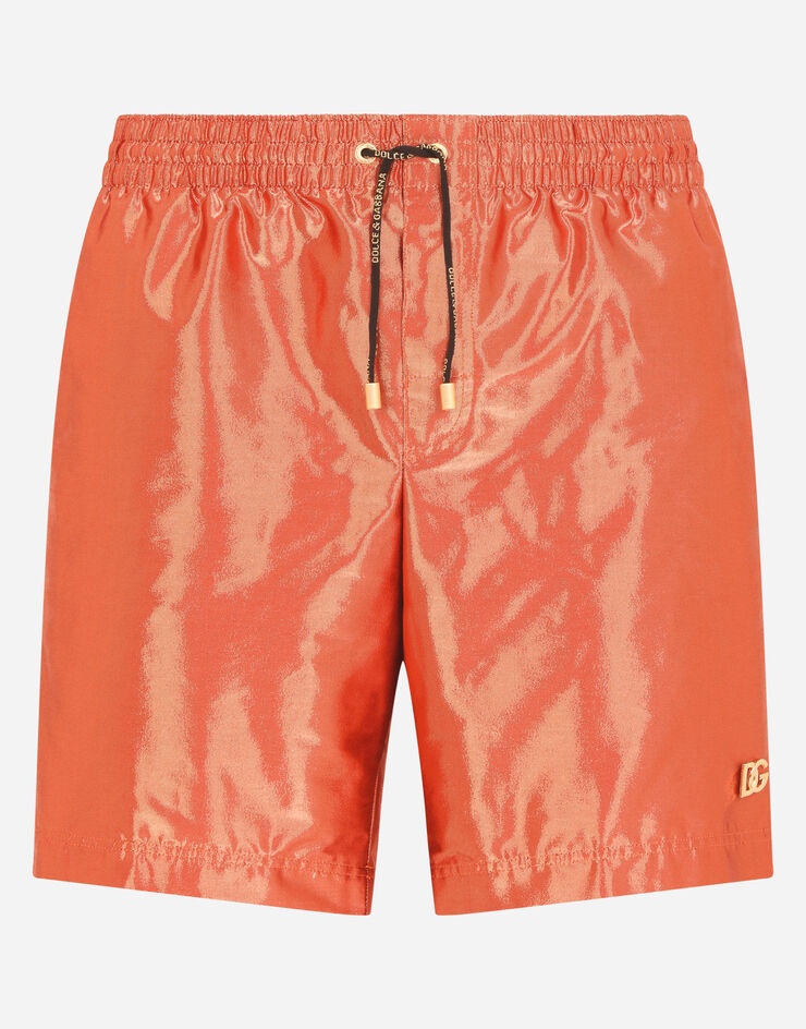 Mid-length swim trunks with metal DG logo - 1