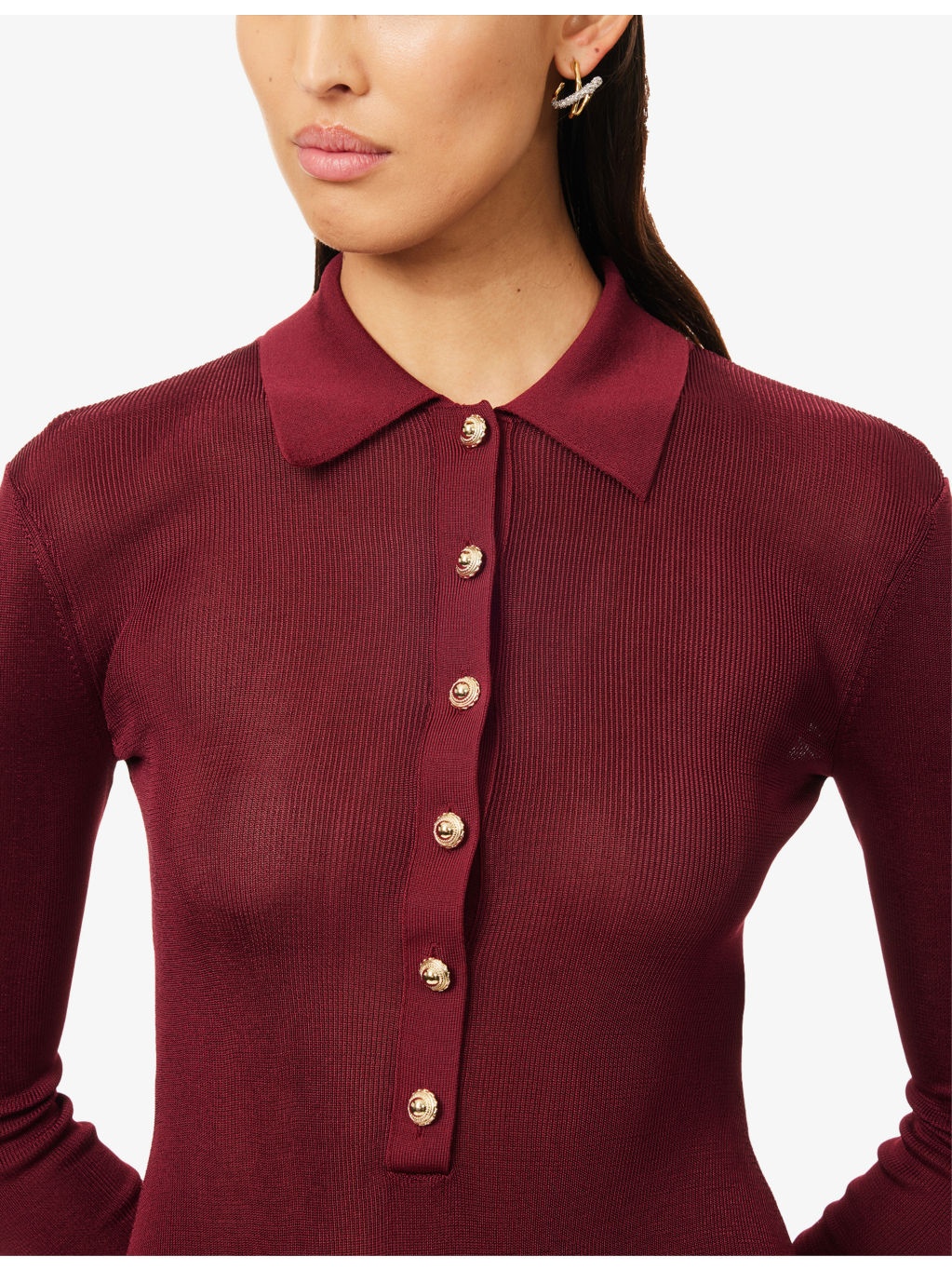 Long-Sleeve Viscose Polo Knit Bodysuit - 5