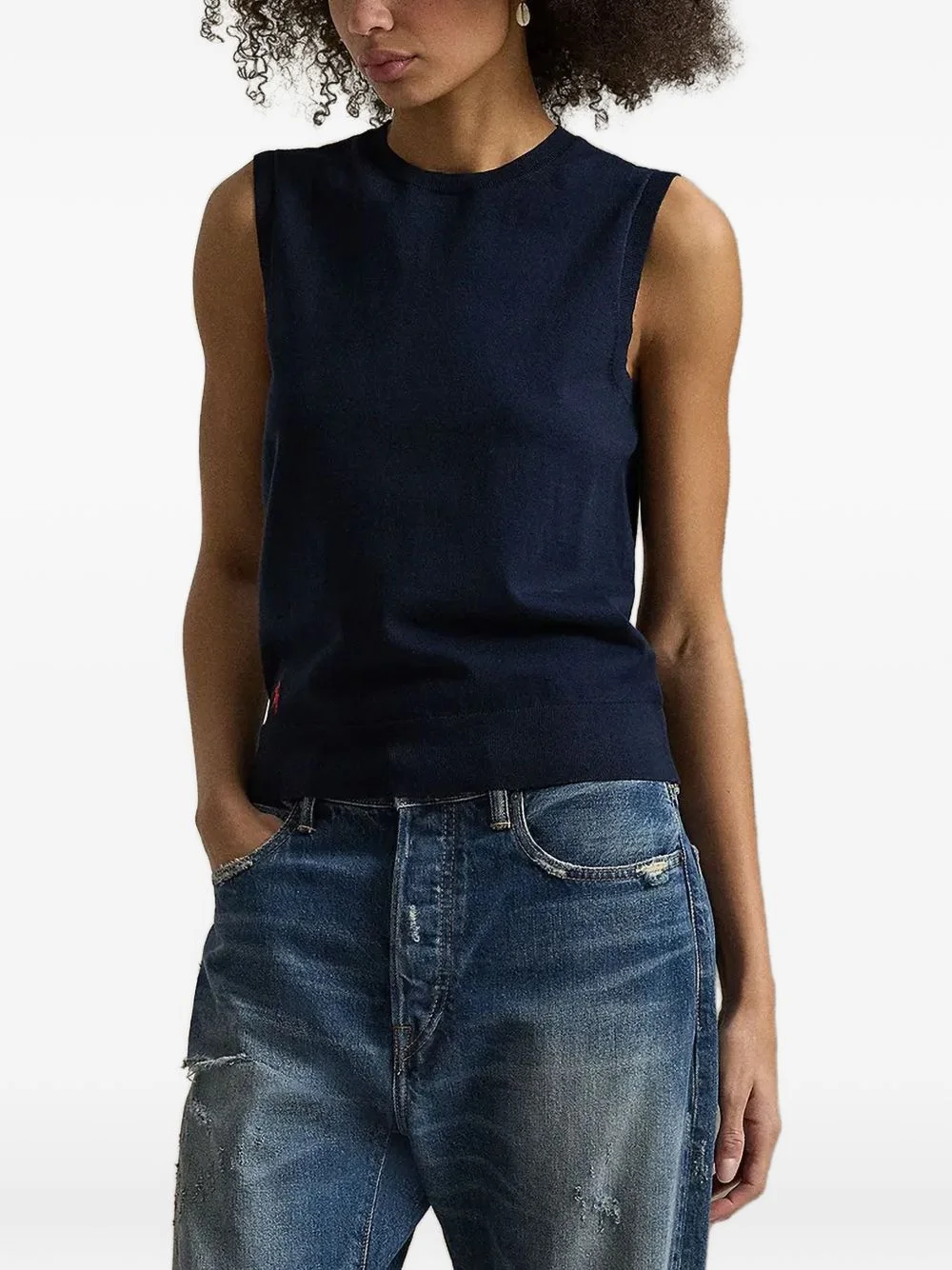 logo-embroidered sleeveless sweater - 1