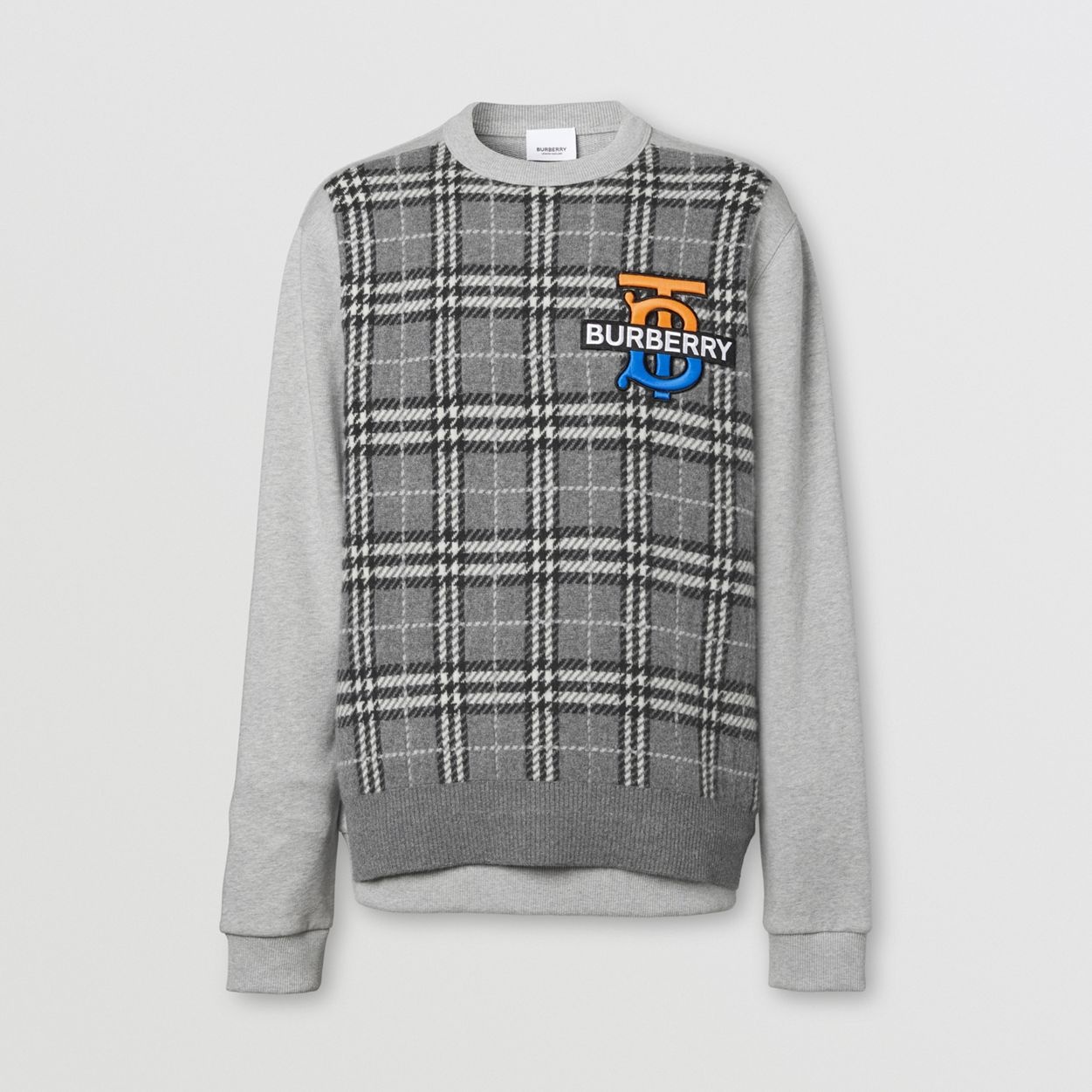 Monogram Motif Check Cashmere Panel Sweatshirt - 1