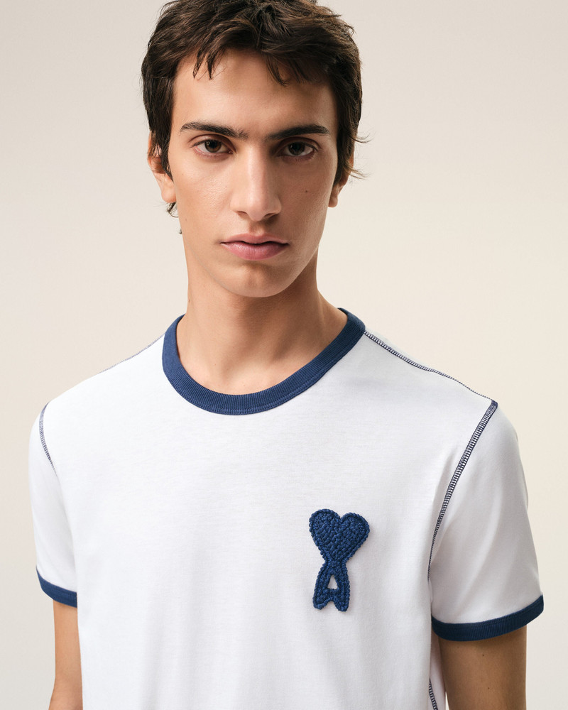 WHITE COTTON AMI DE COEUR KNITTED PATCH T-SHIRT 4