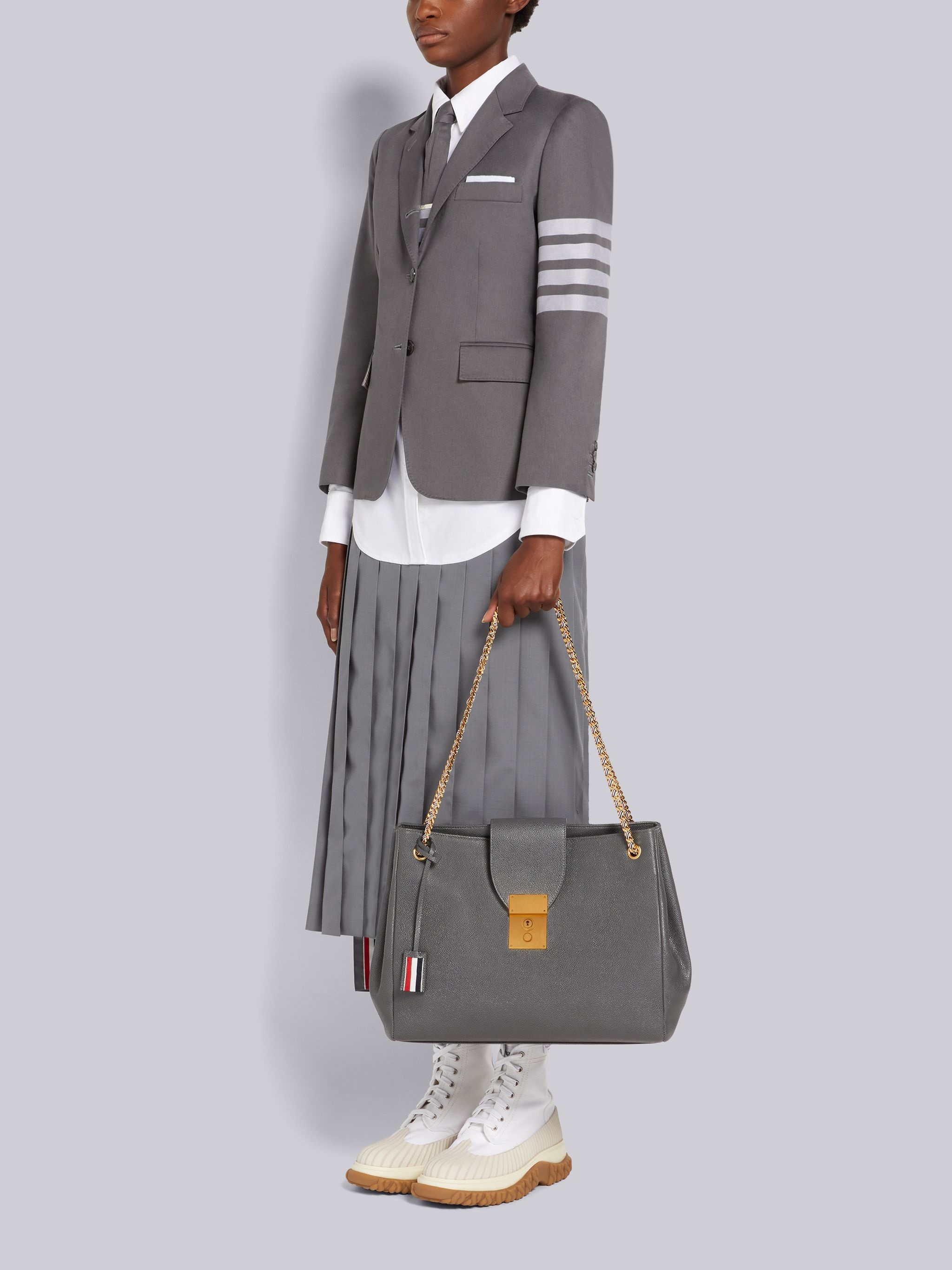 Dark Grey Pebble Grain Leather Mrs. Thom Chain Tote - 6