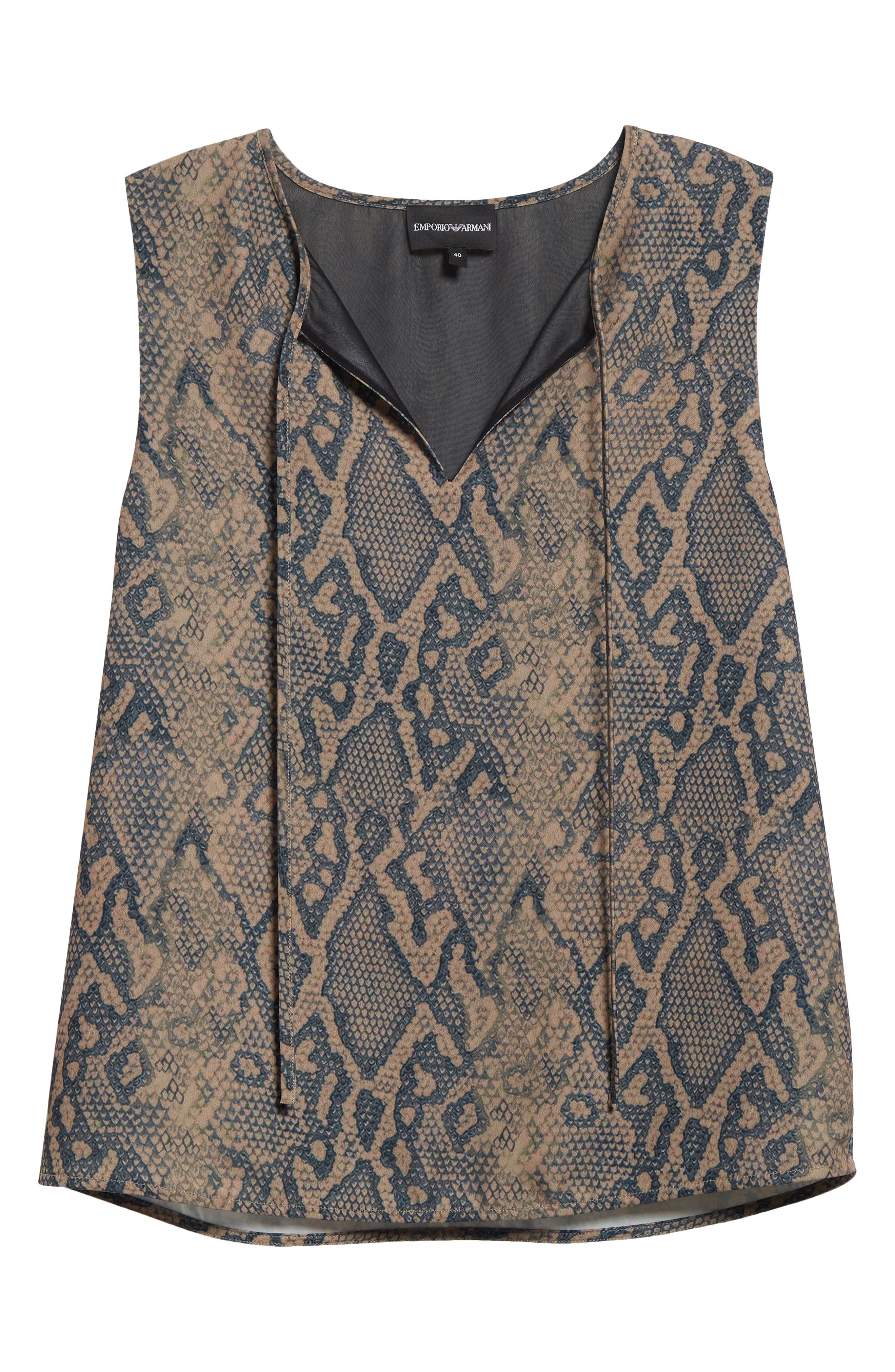 Emporio Armani Snakeskin Print Tie Neck Sleeveless Top in Multi at Nordstrom - 5