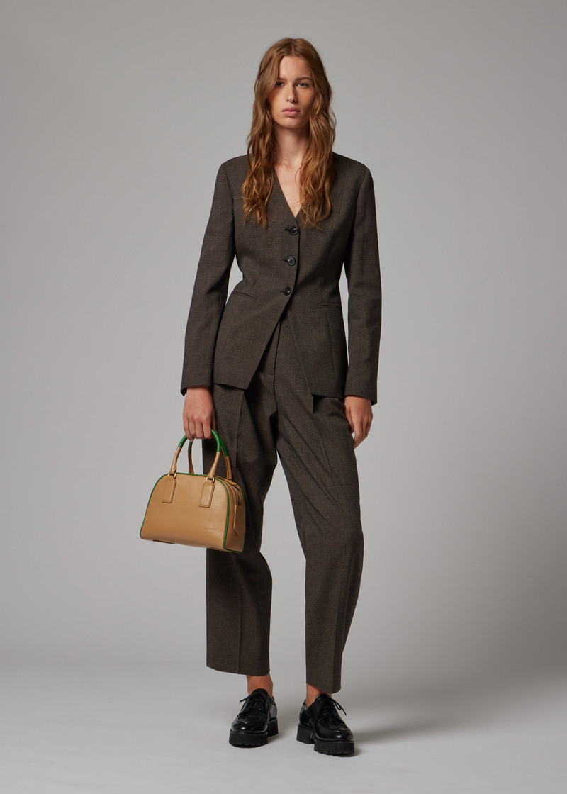 Women's Brown Houndstooth Collarless Two-Piece Suit 4