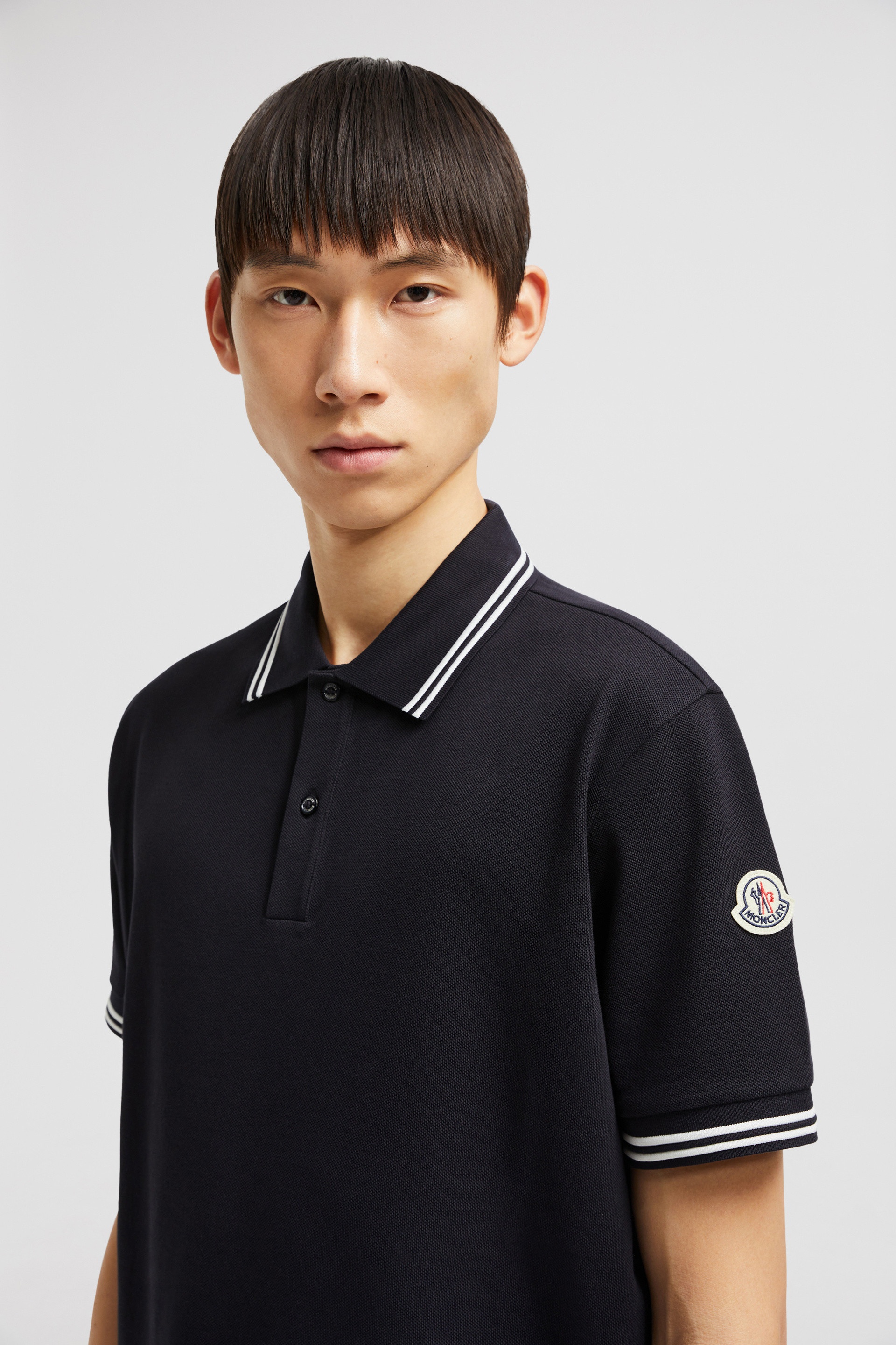 Striped Trim Cotton Piquet Polo Shirt - 4