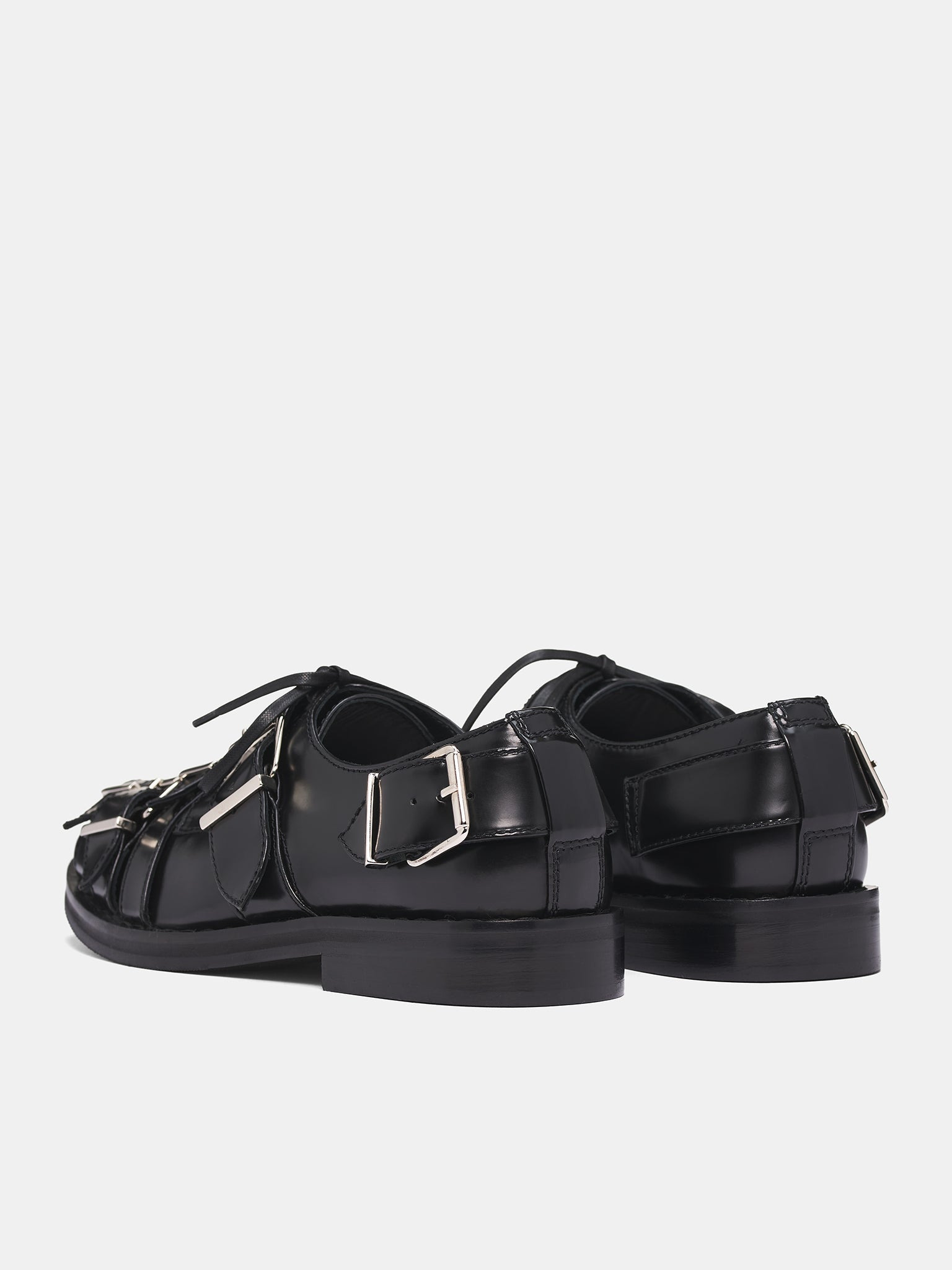 Black Leather Multi Buckle Brogue - 5