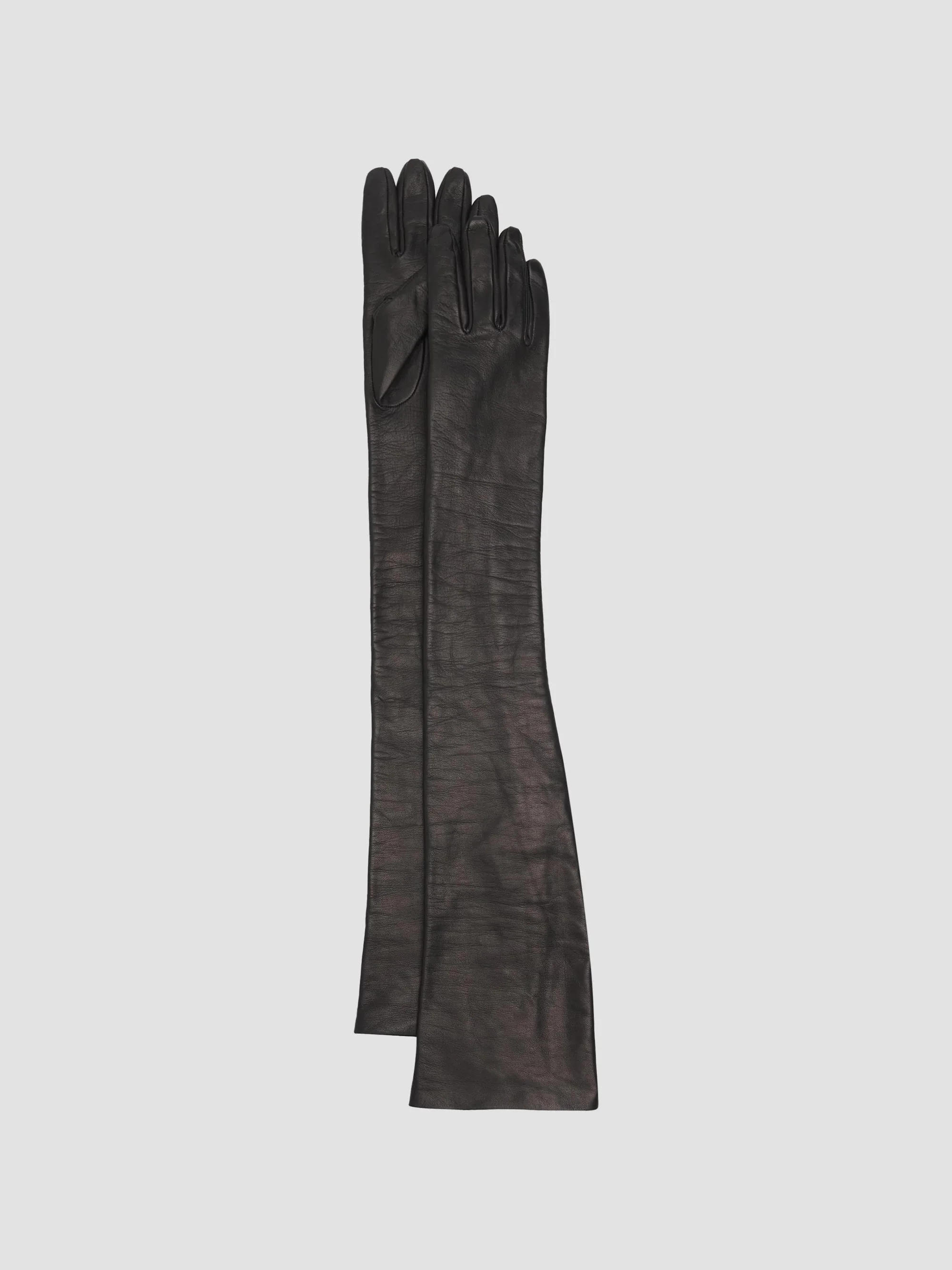Women's Extra-Long Leather Gloves - Black - 1