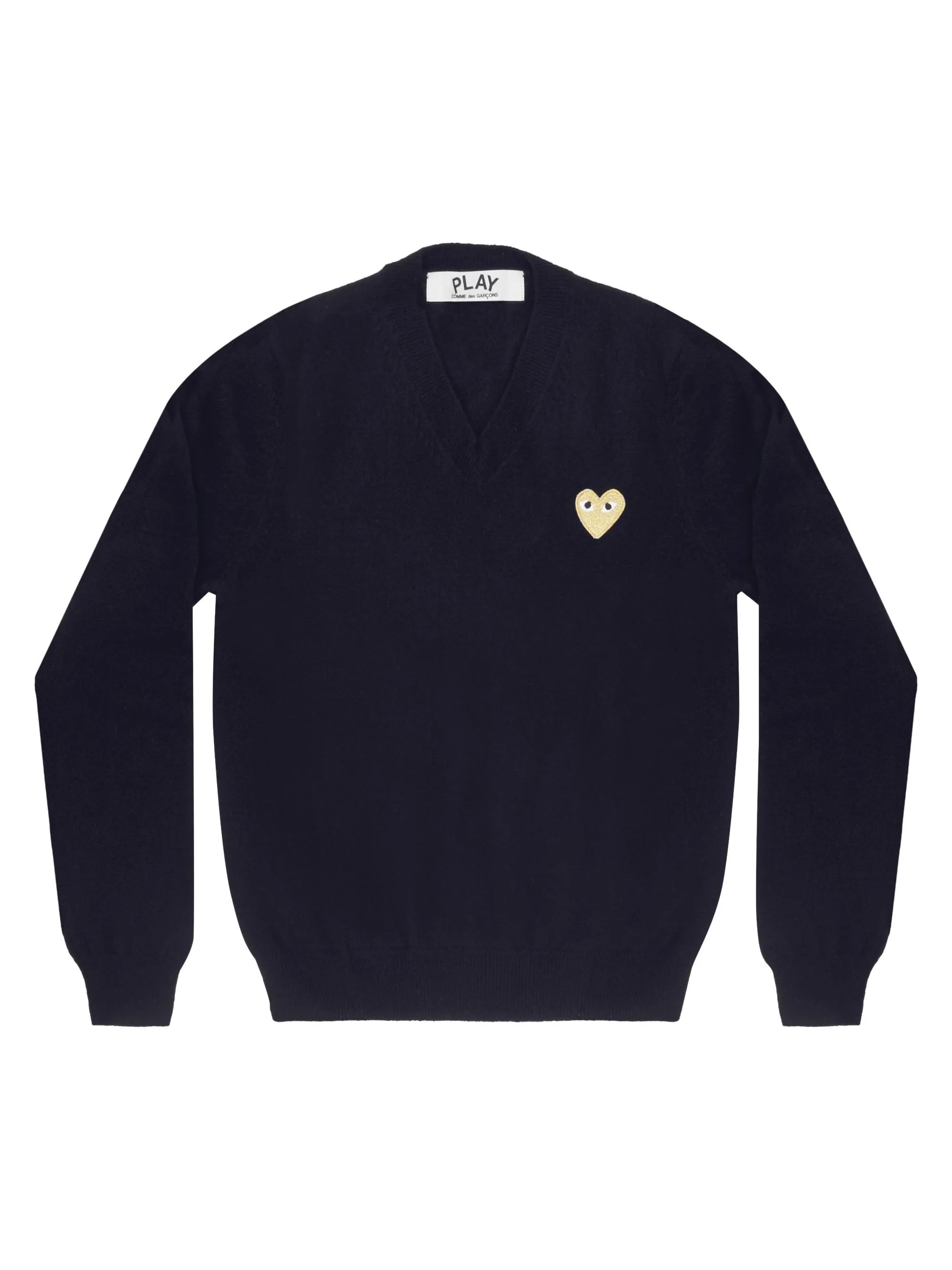 Women's Wool V-Neck Heart Sweater - Navy - 1
