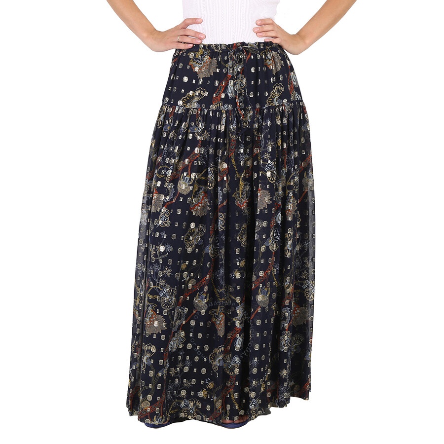 Chloe Blue Lurex Embroidered Silk Skirt - 3