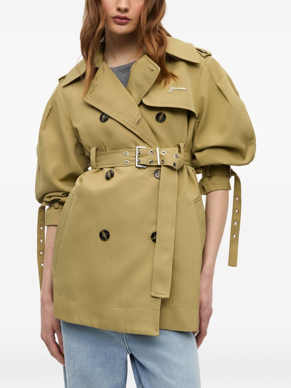 balloon-sleeve trench coat - 3