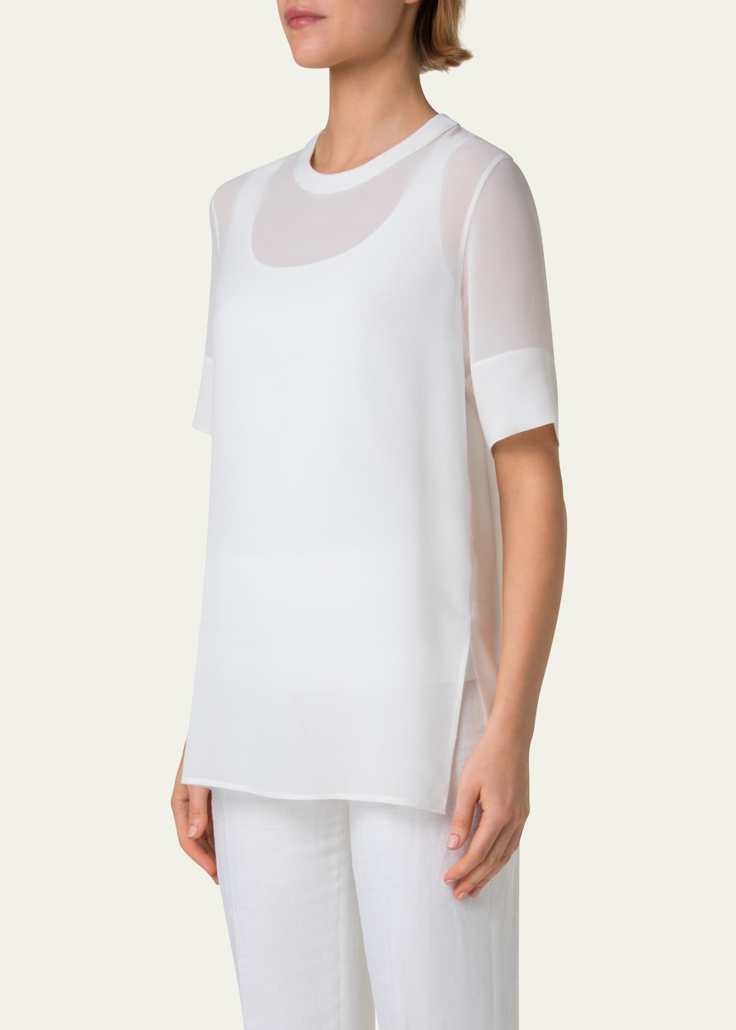 Round Neck Silk Georgette Blouse - 4