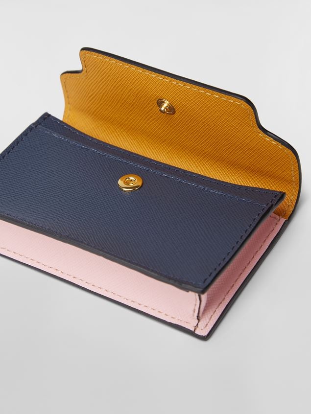 BUSINESS CARD HOLDER IN ORANGE PINK AND BLUE SAFFIANO CALFSKIN - 2