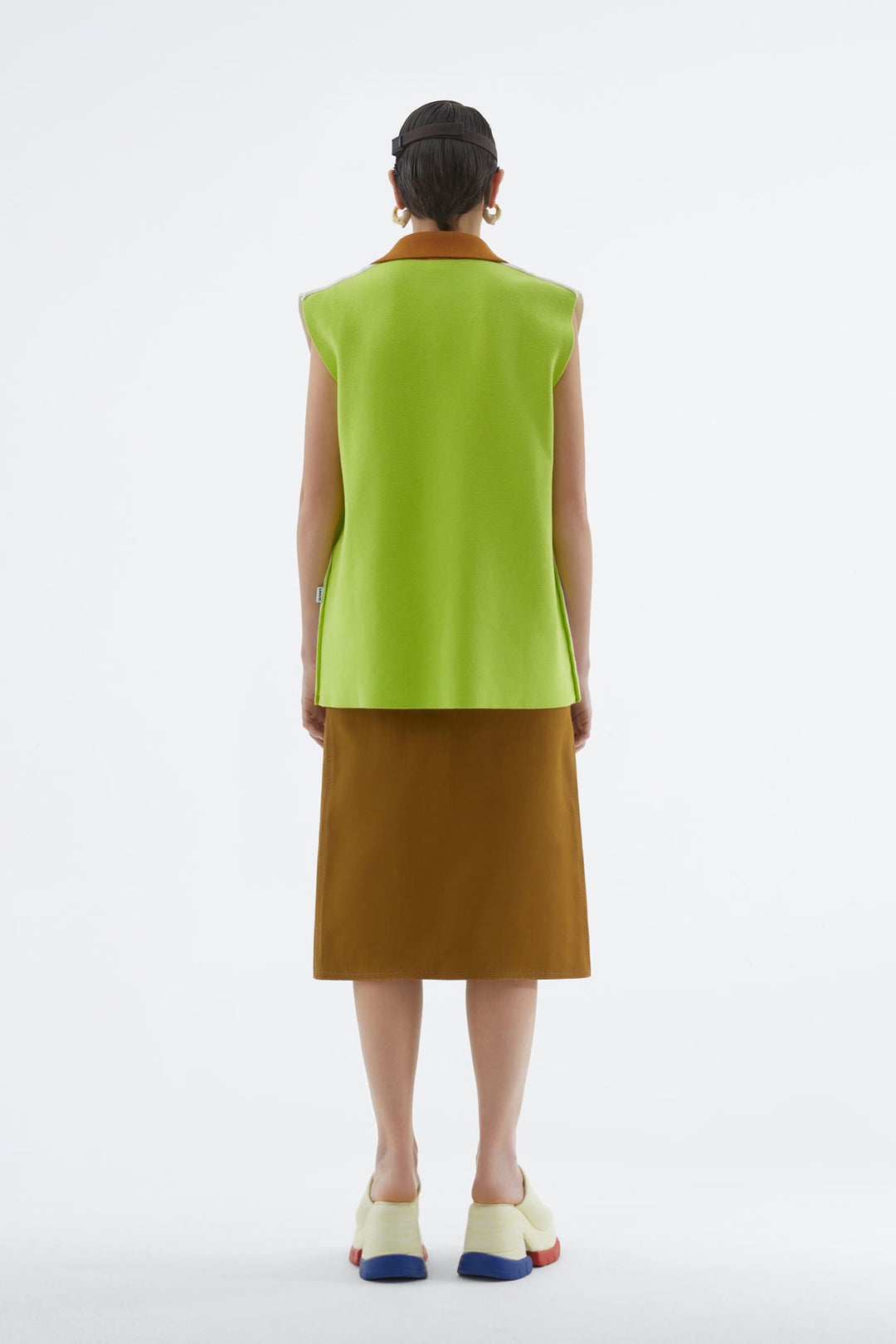 ACID GREEN & CREAM KNIT SLEEVELESS POLO - 4