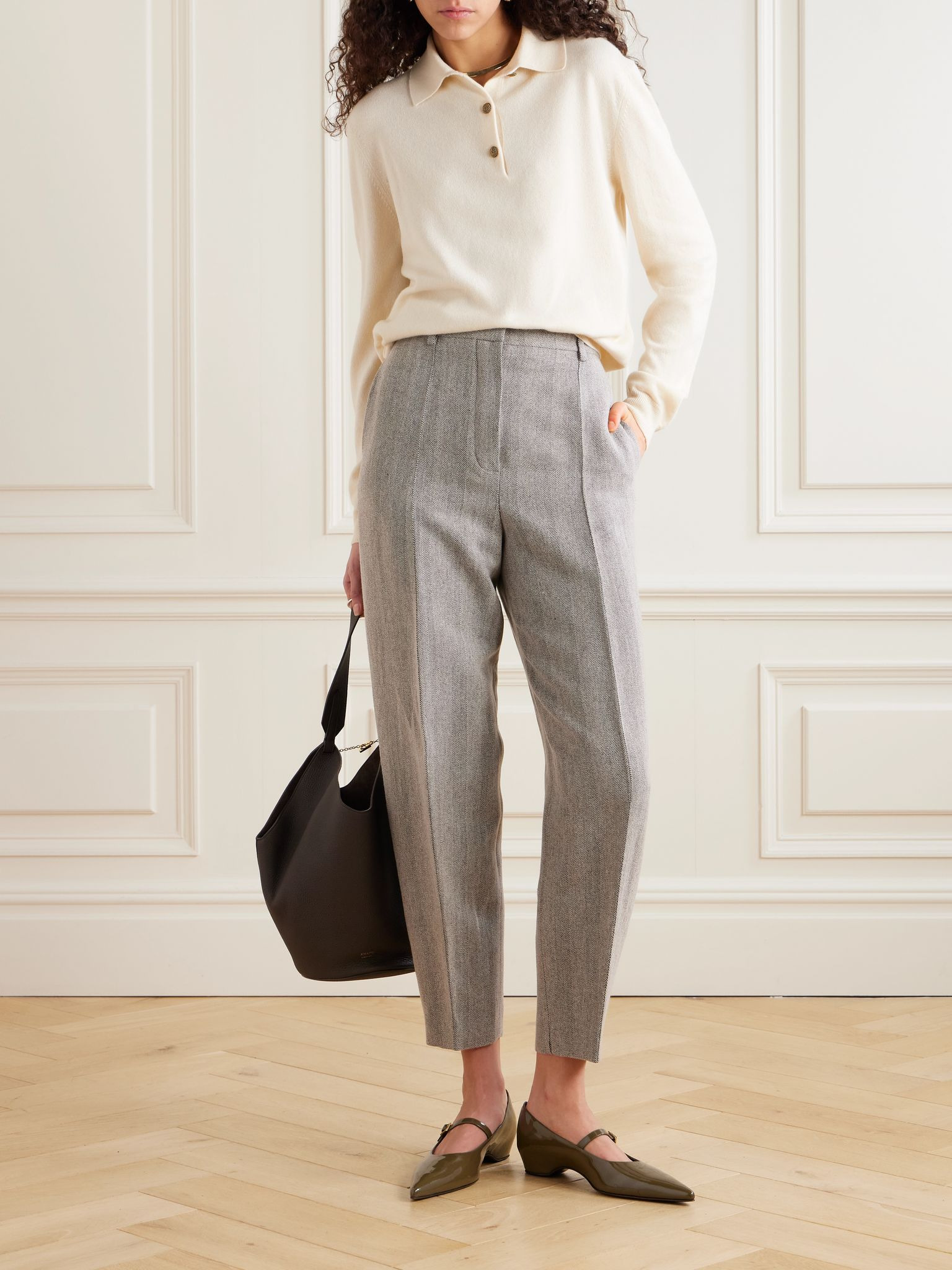 Dan cropped linen, wool and cashmere-blend tapered pants Gray - 2