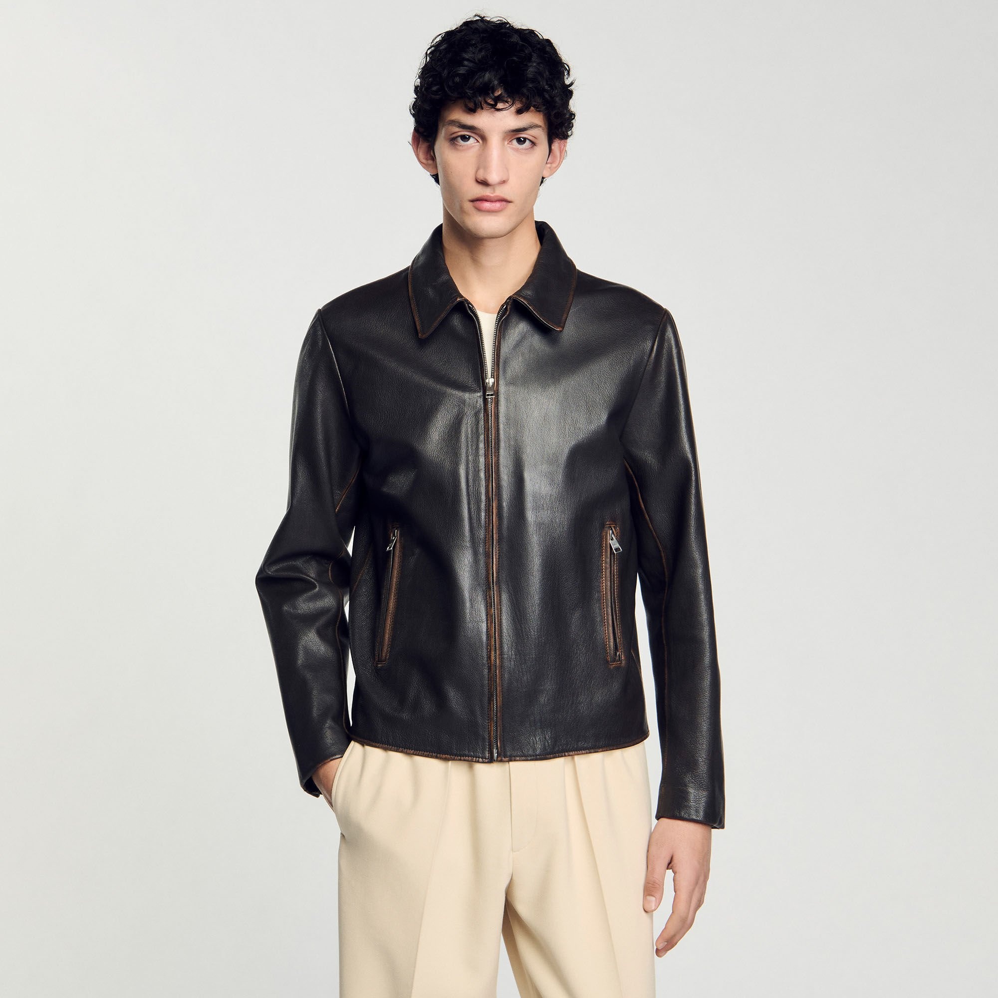 DISTRESSED-LOOK LEATHER JACKET - 4