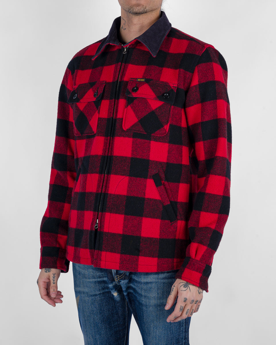 IHW-20-RED Wool Buffalo Check Bush Jacket - Red - 2