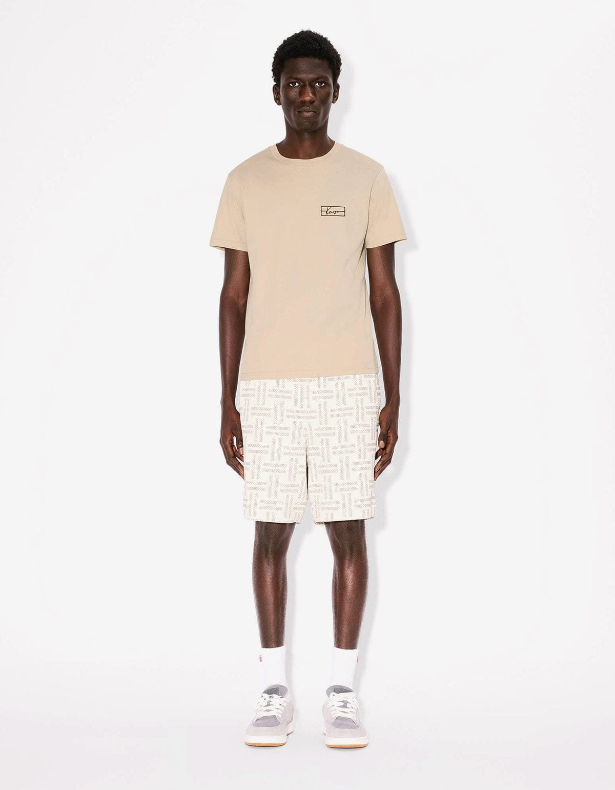 Kenzo Weave Beige Logo Embroidered T-Shirt - 6