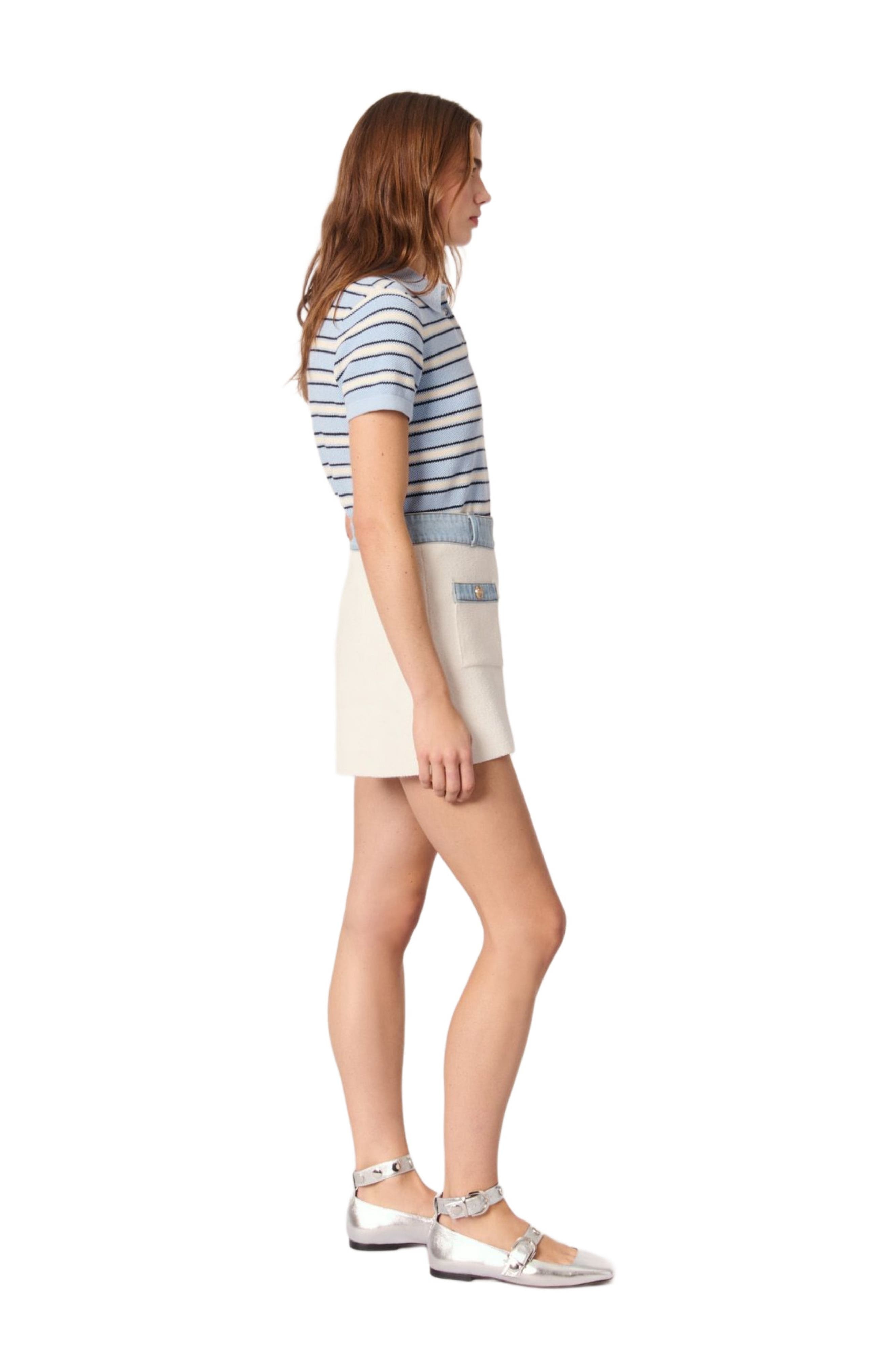 maje Knitted shorts with denim trim in Ecru at Nordstrom - 4
