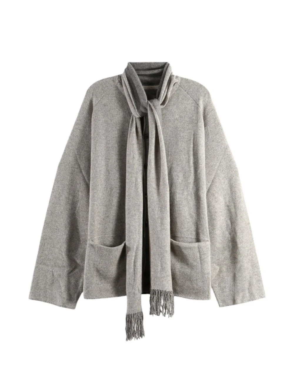 fringed-scarf wool cardigan - 1