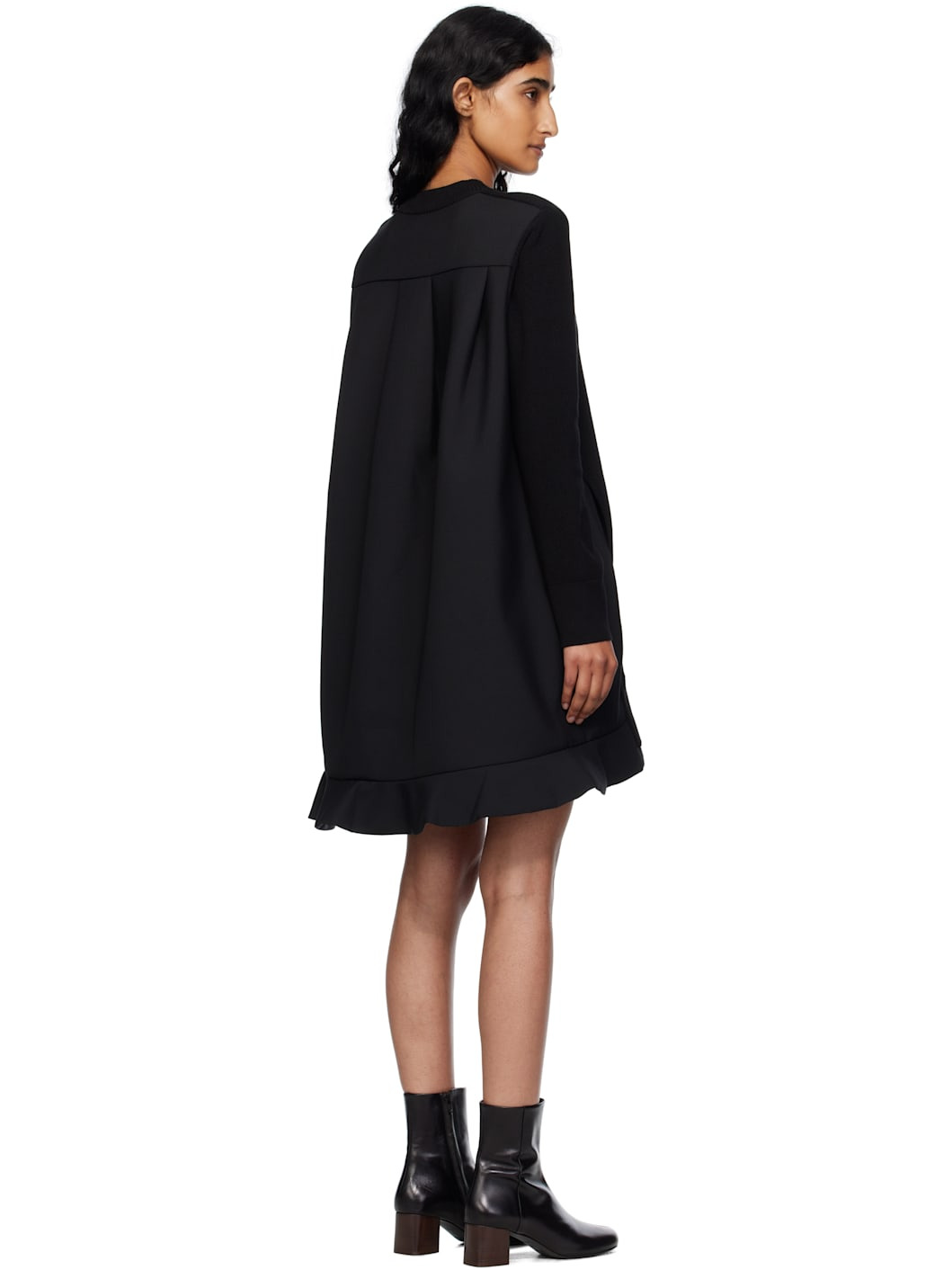 Black Suiting Mix Knit Minidress - 3