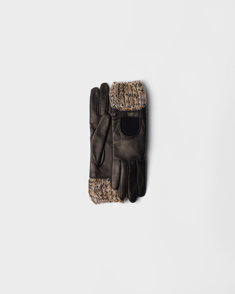 Nappa leather and mélange knit gloves 1