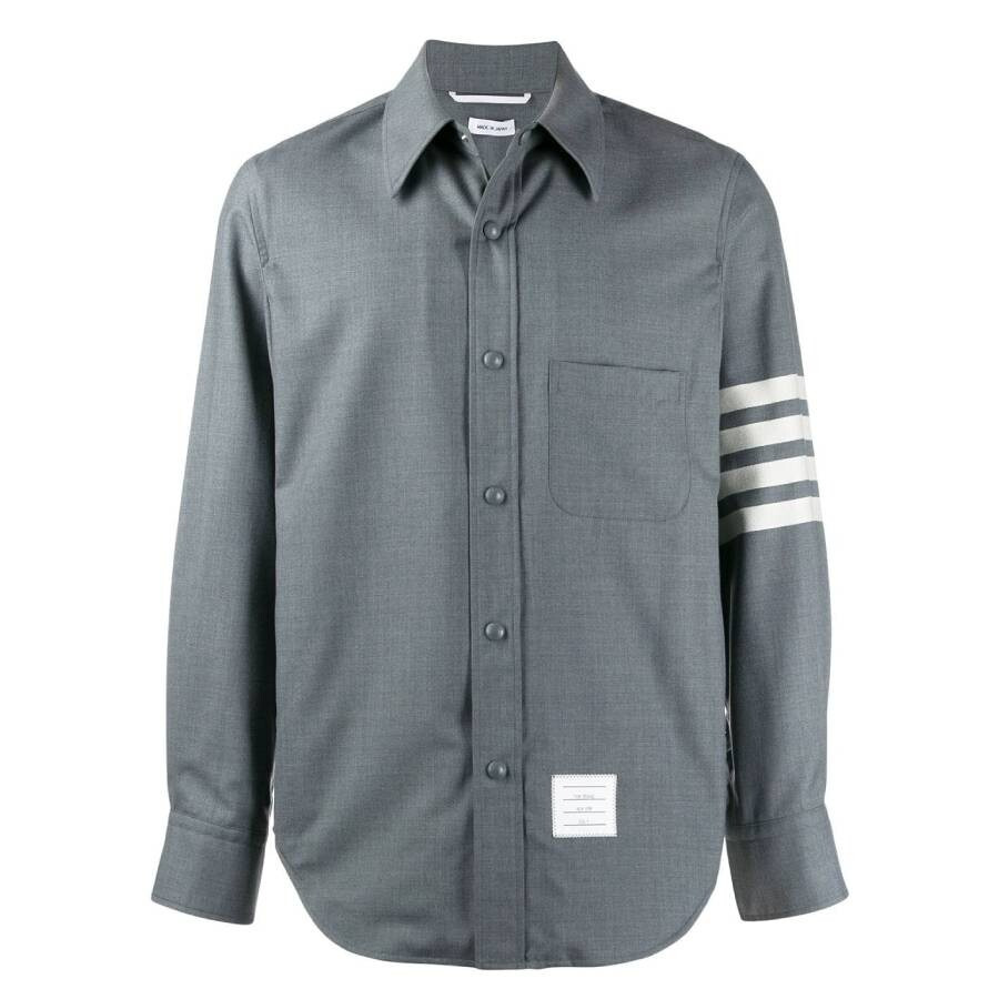 Thom Browne Medium Grey 4-Bar Wool Shirt Jacket - 5