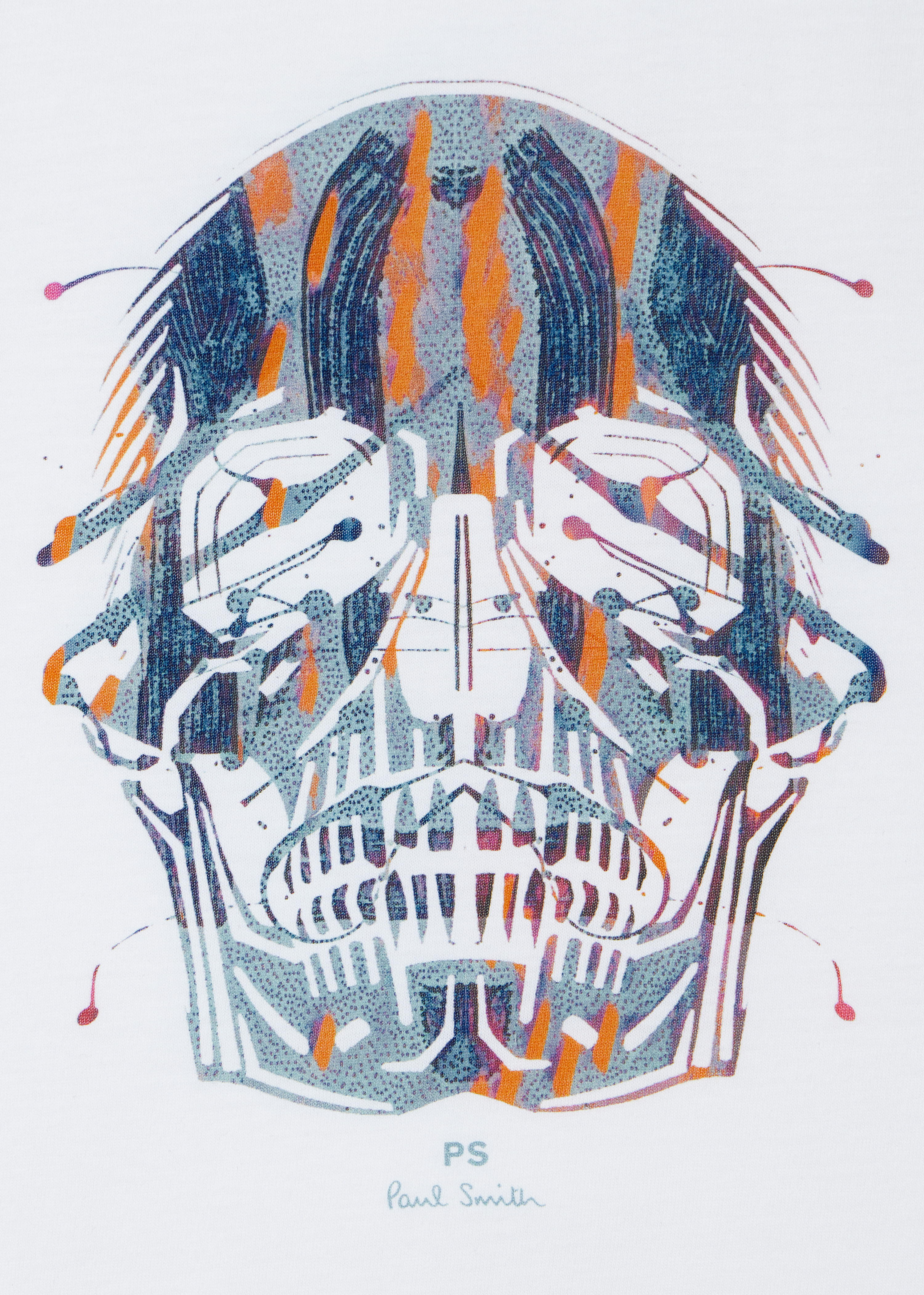 White 'Painted Skull' Print T-Shirt - 2