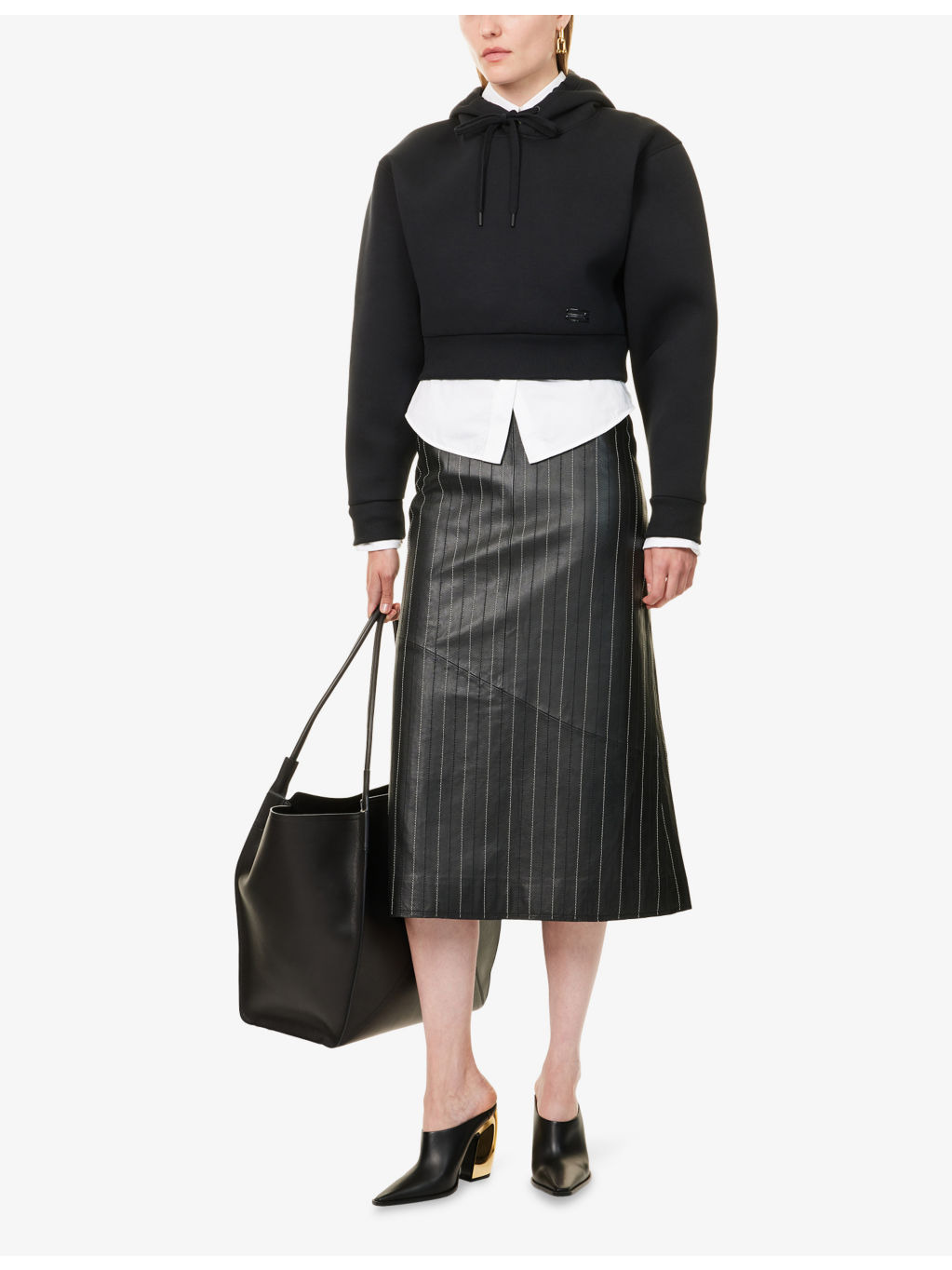 Kick Detail Stitching Leather Midi Skirt - 2