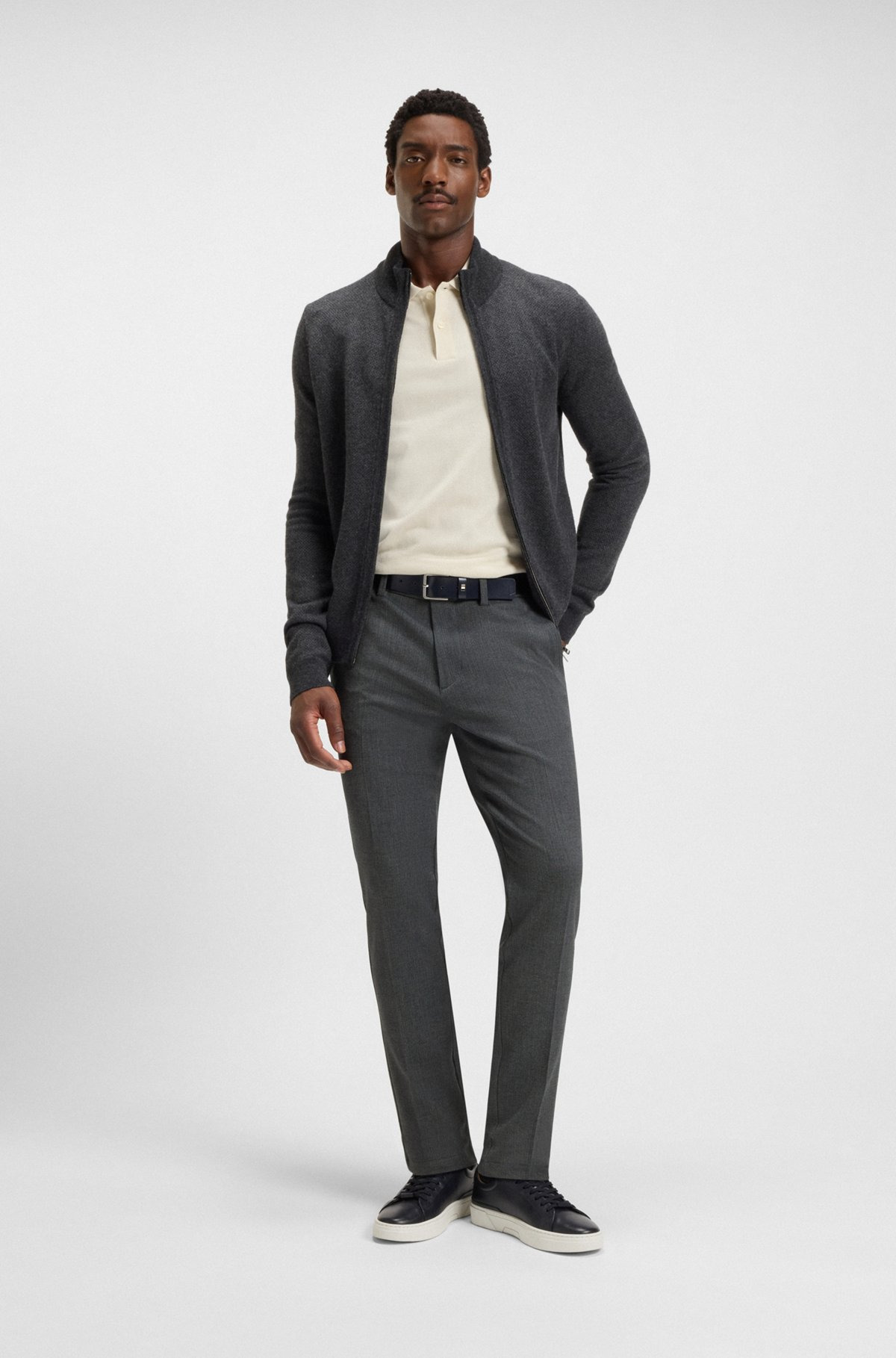 SLIM-FIT TROUSERS IN BRUSHED HERRINGBONE - 3