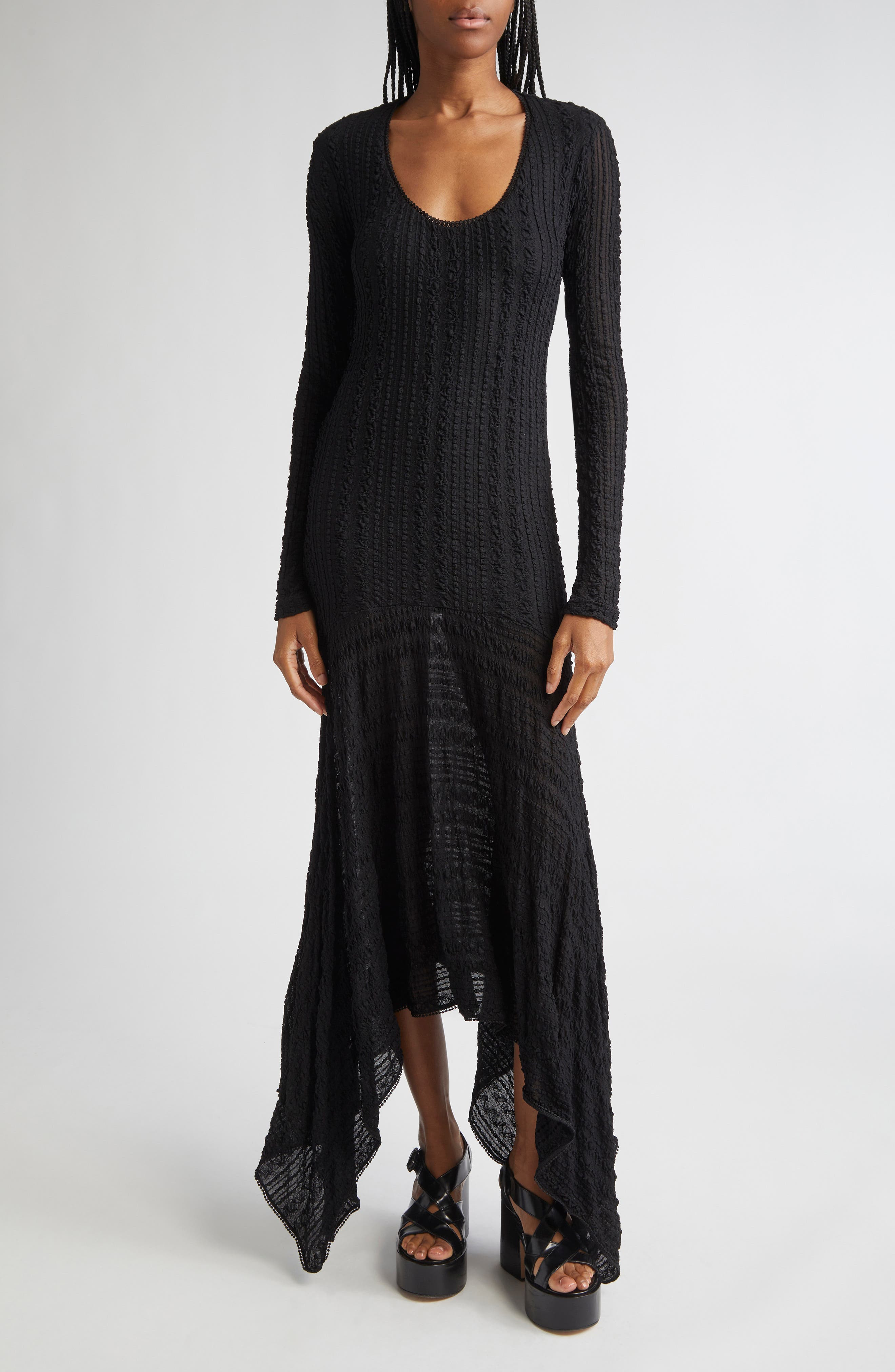 Siedrés Olle Long Sleeve Handkerchief Hem Dress in Black at Nordstrom - 1