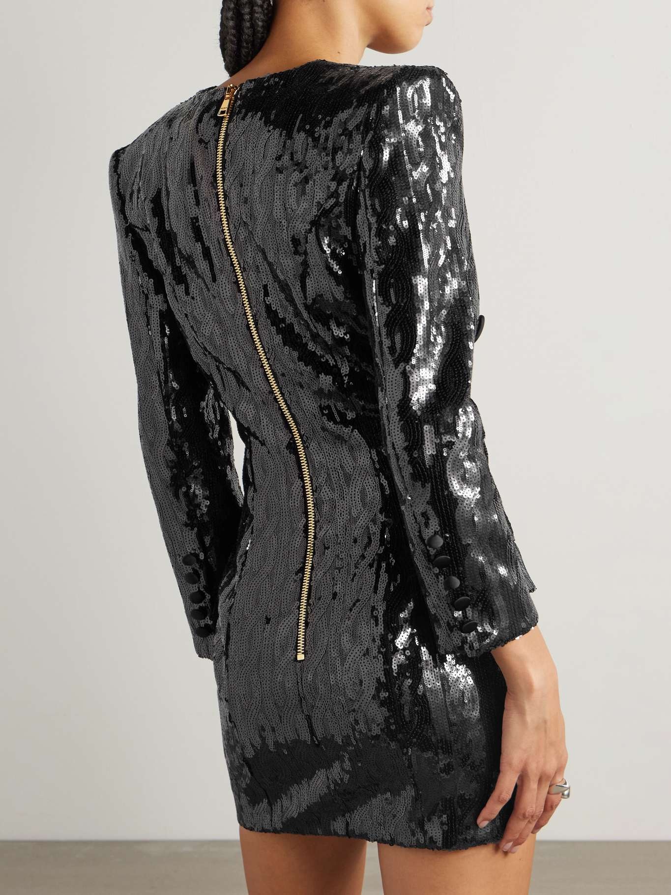 Double-breasted sequined crepe mini dress Black - 3