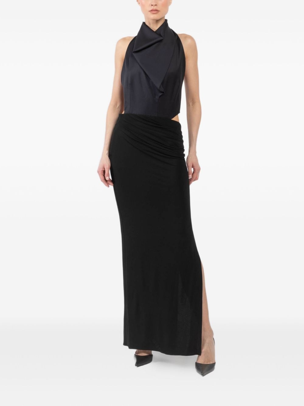 draped halterneck evening dress - 2