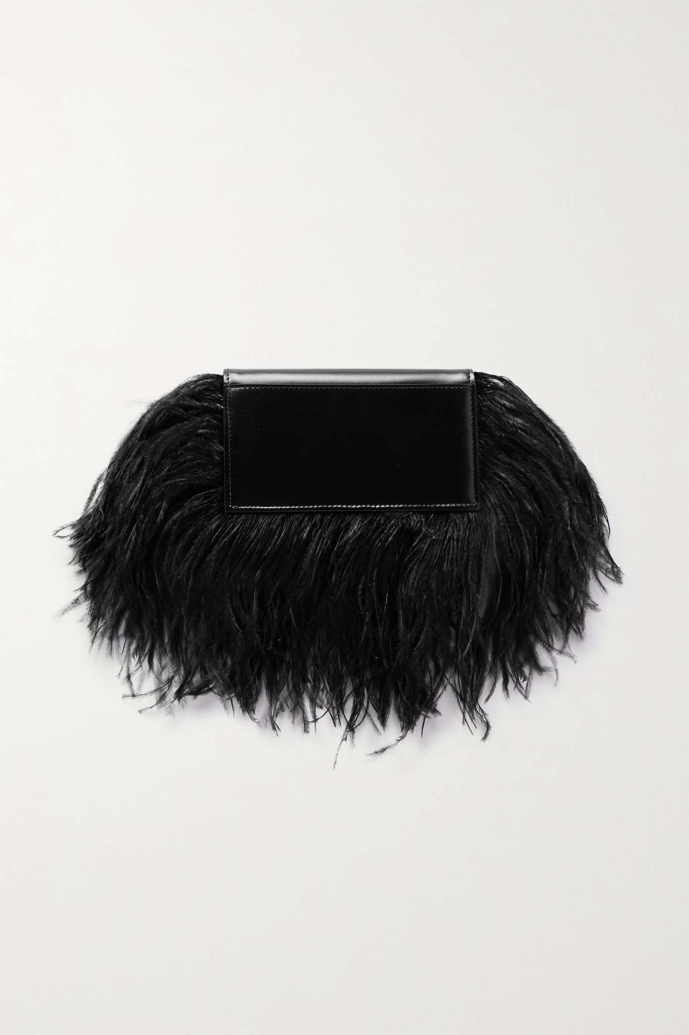 Feather-trimmed leather shoulder bag - 3