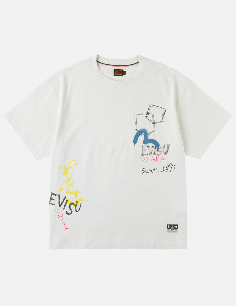 Hand-drawn Daicock and Multi-pocket Graffiti T-shirt 4