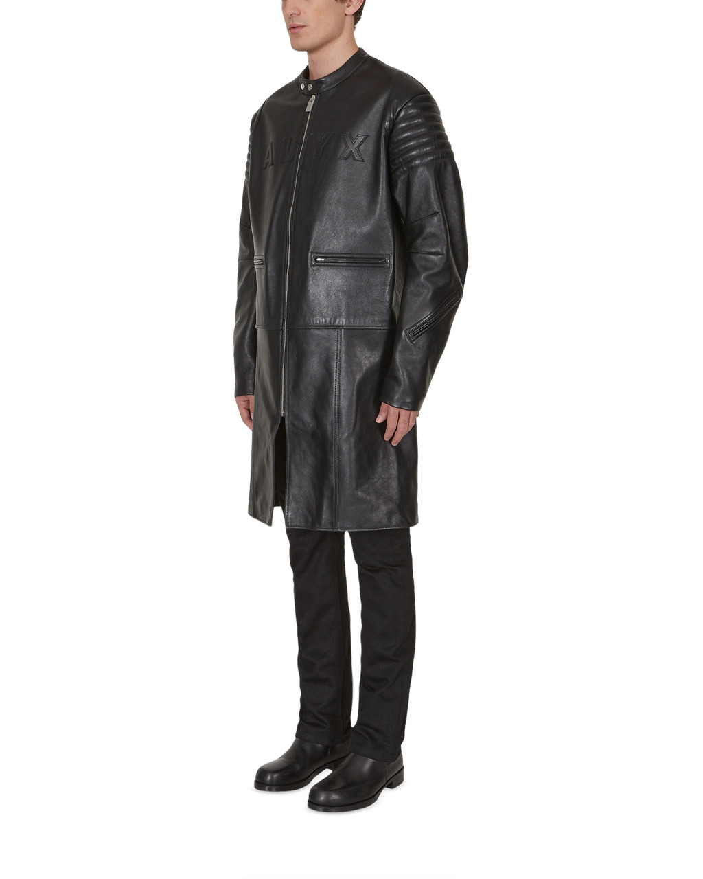 LONG LEATHER MOTO COAT - 3