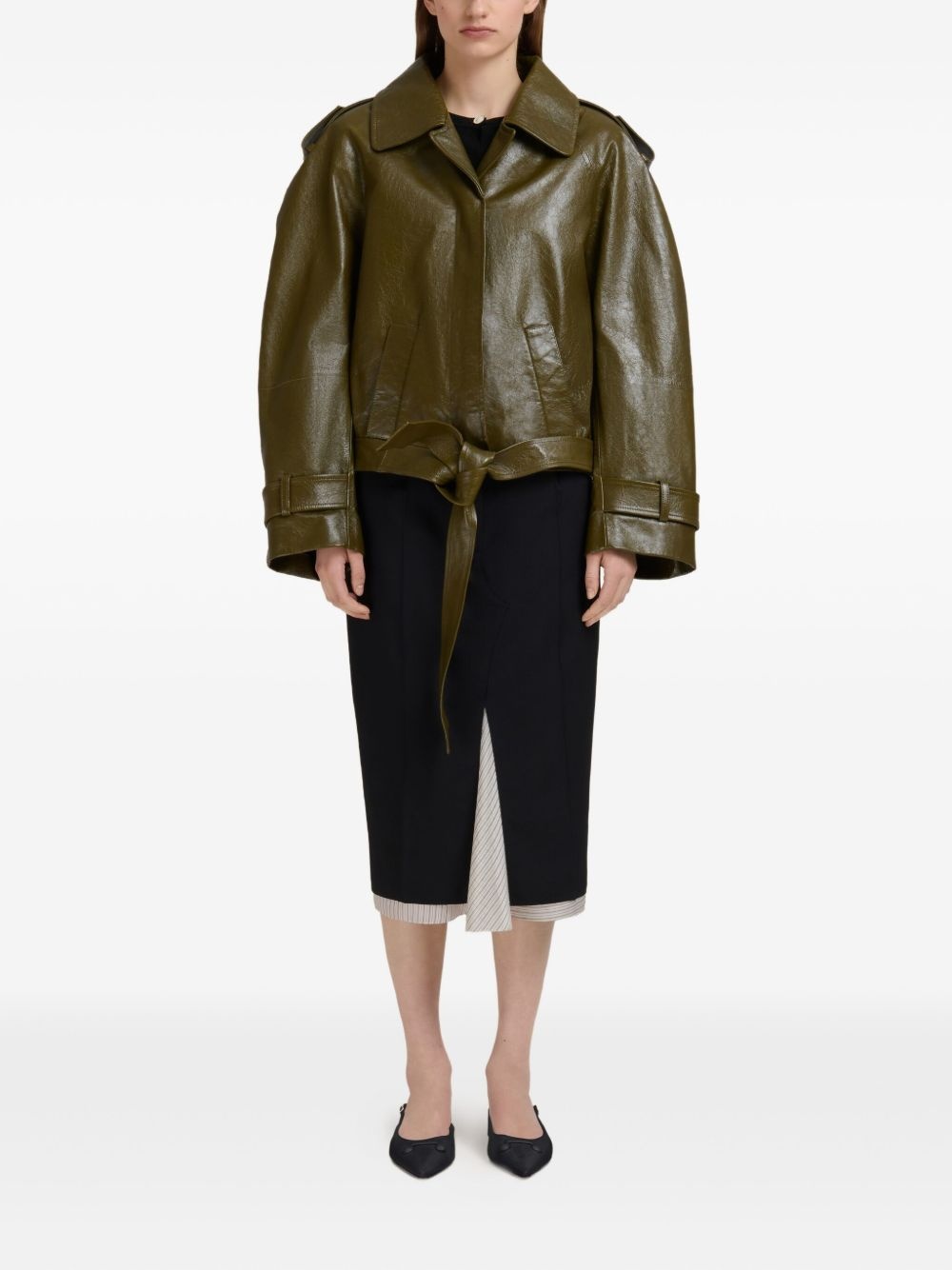 cropped leather jacket - 2