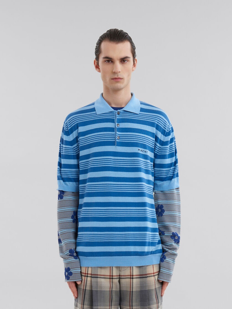 Marni BLUE STRIPED COTTON POLO SHIRT WITH MARNI MENDING outlook