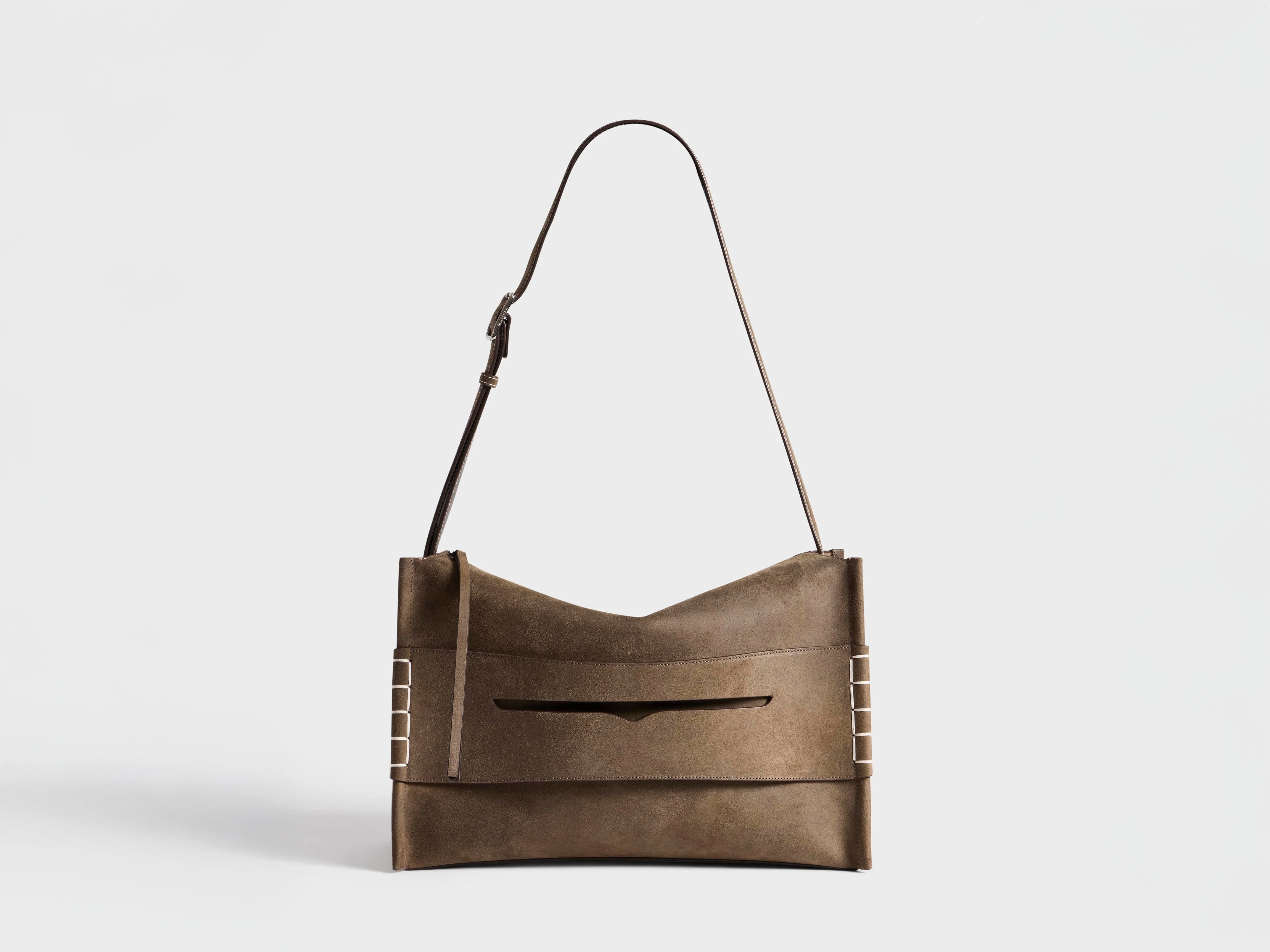 MESSENGER LOAFER BAG IN DARK TAUPE WAXED SUEDE - 1