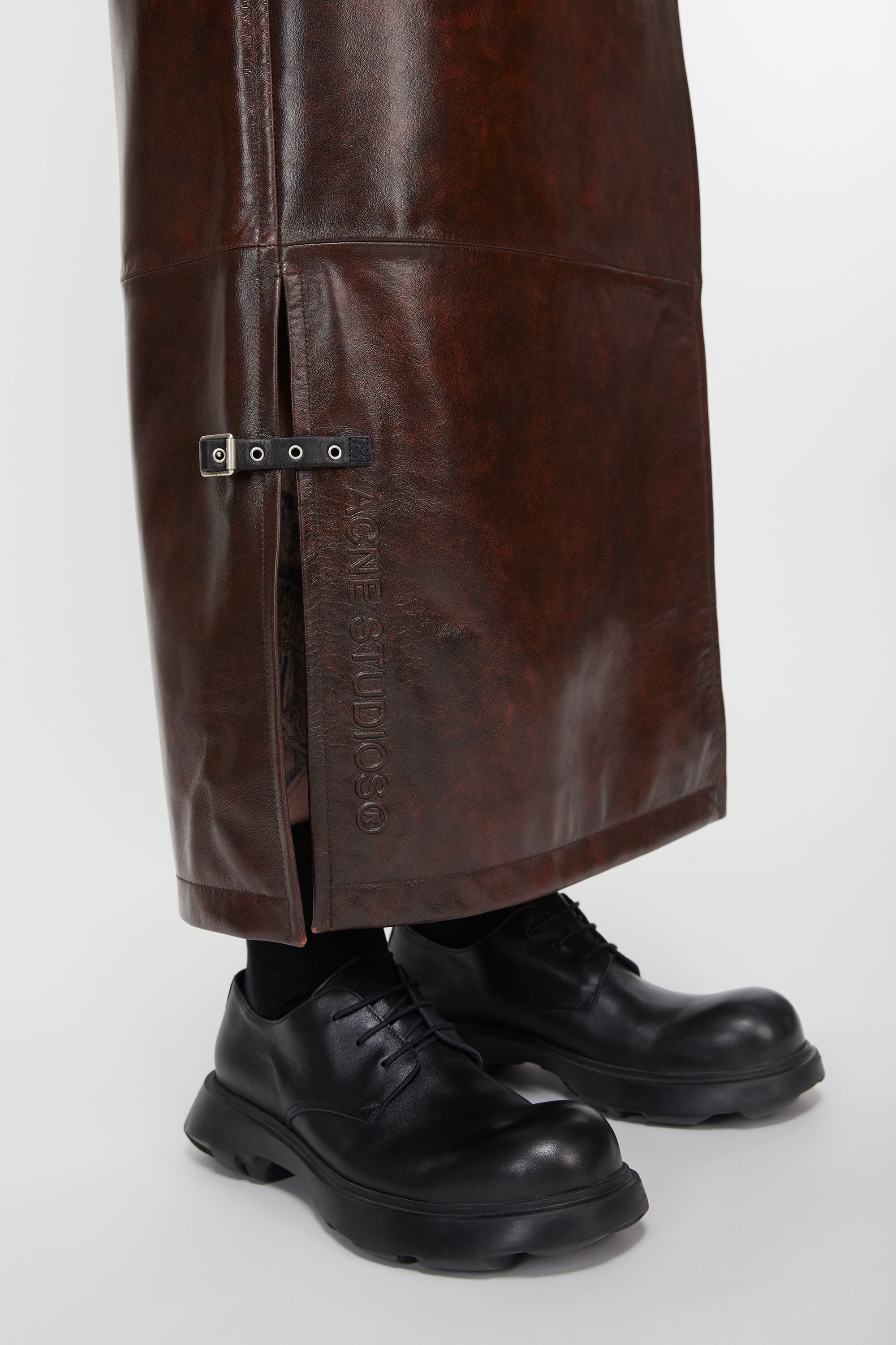 Long leather skirt - Brown - 5