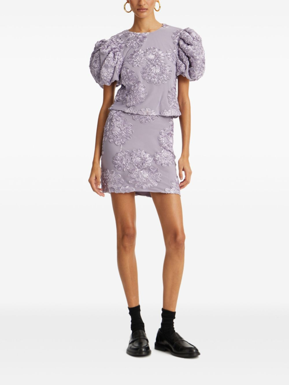 puff-sleeve floral-embellished top - 2