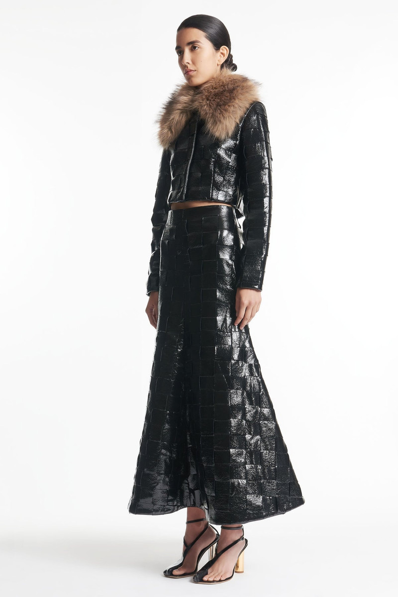 WEAVED JACKET WITH DETACHABLE COLLAR BLACK BROWN 2