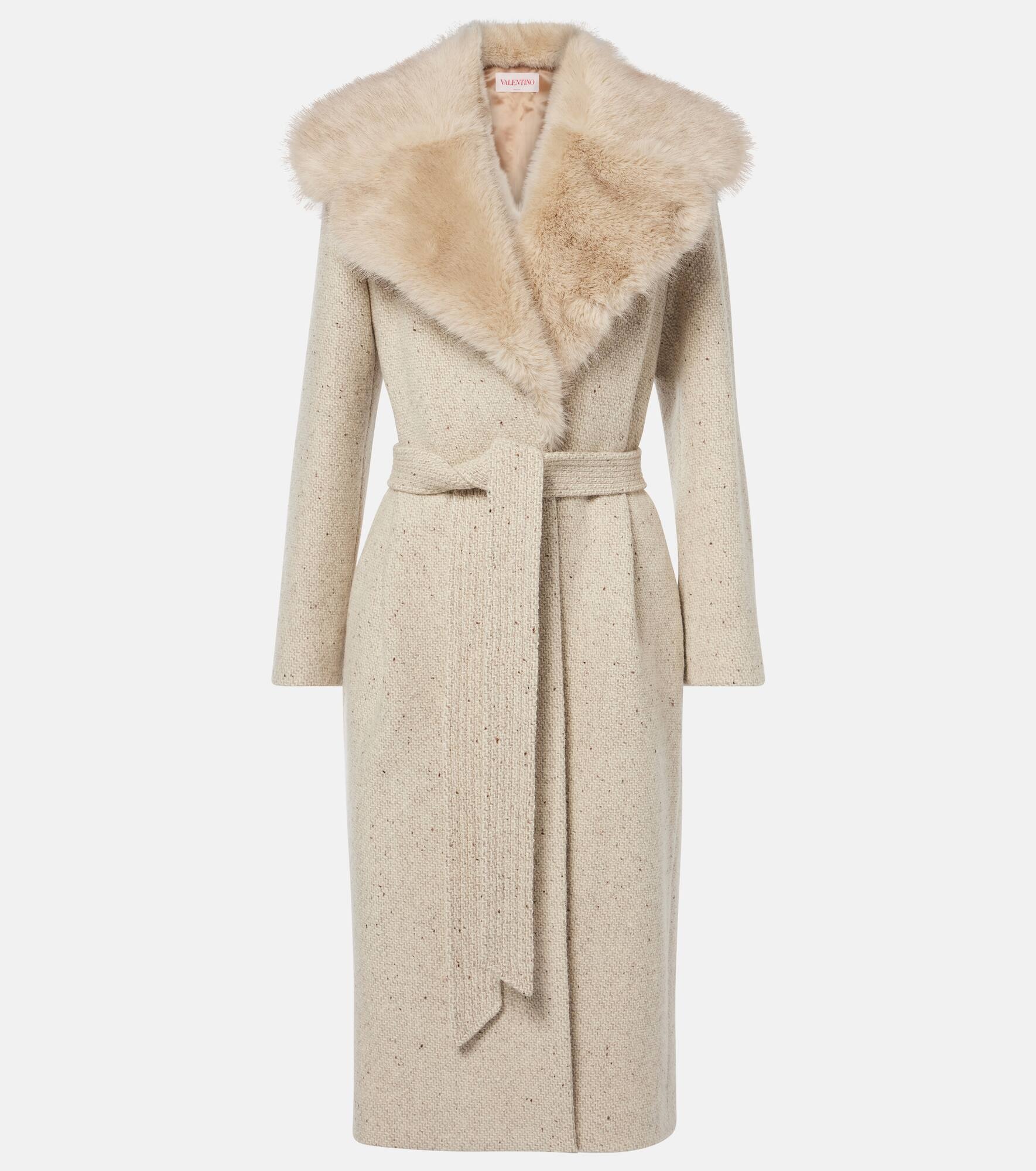 Faux fur-trimmed virgin wool wrap coat - 1